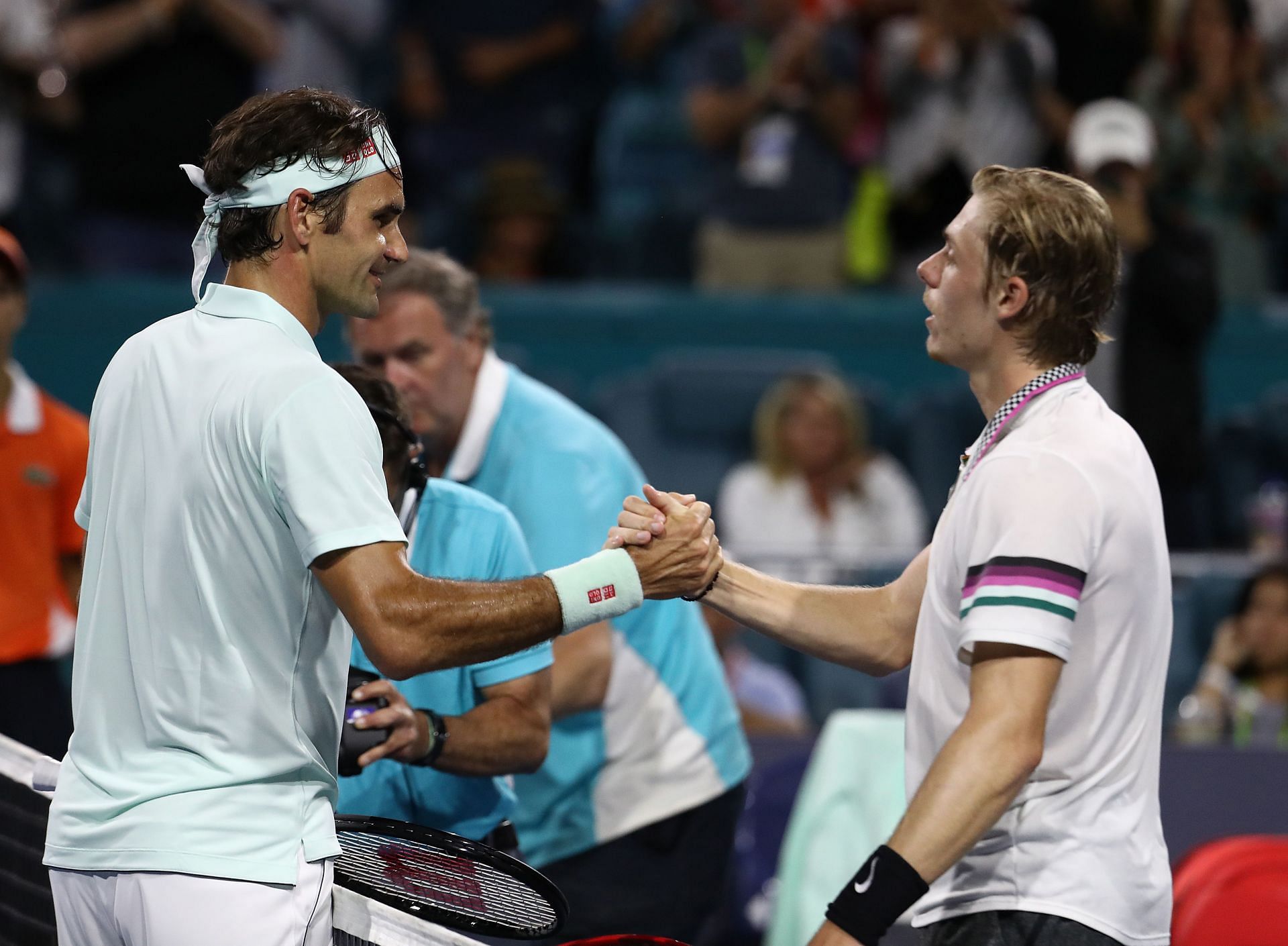 Roger Federer (left) and Denis Shapovalov (right) at the 2019 Miami Open (Source: Getty)