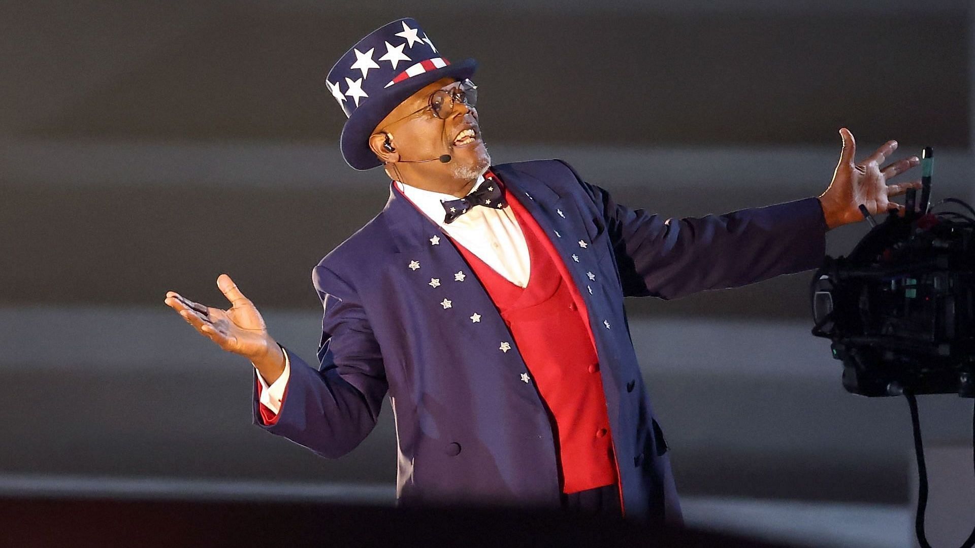 Samuel Jackson performs onstage during the Apple Music Super Bowl LIX Halftime Show at Caesars Superdome on February 09, 2025, in New Orleans, Louisiana. (Image via Getty/Emilee Chinn)