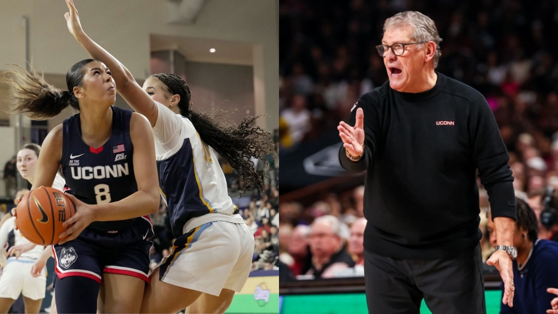 UConn Huskies center Jana El Alfy and head coach Geno Auriemma. Source: Imagn