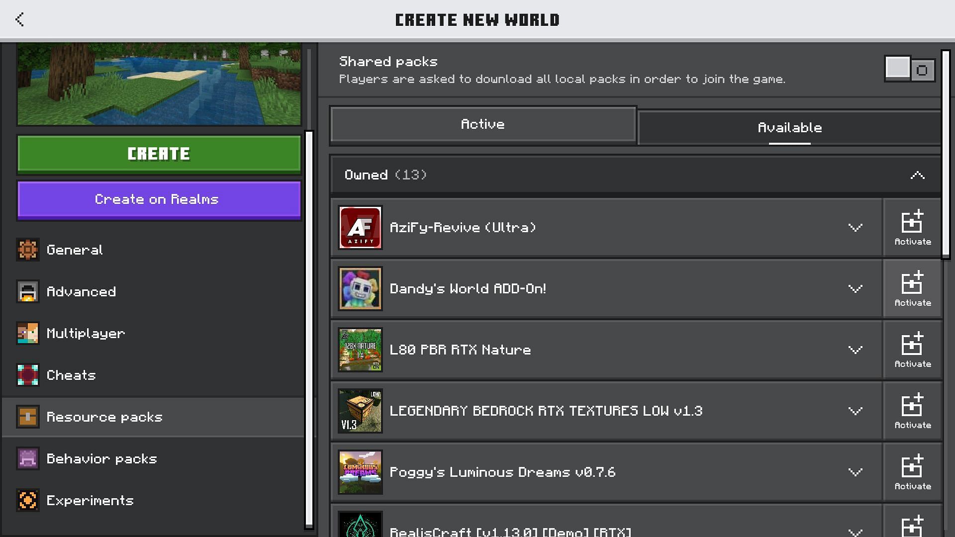 Make sure to enable the Minecraft Dandy&#039;s World add-on when creating your world (Image via Mojang Studios/Qwelver‬)