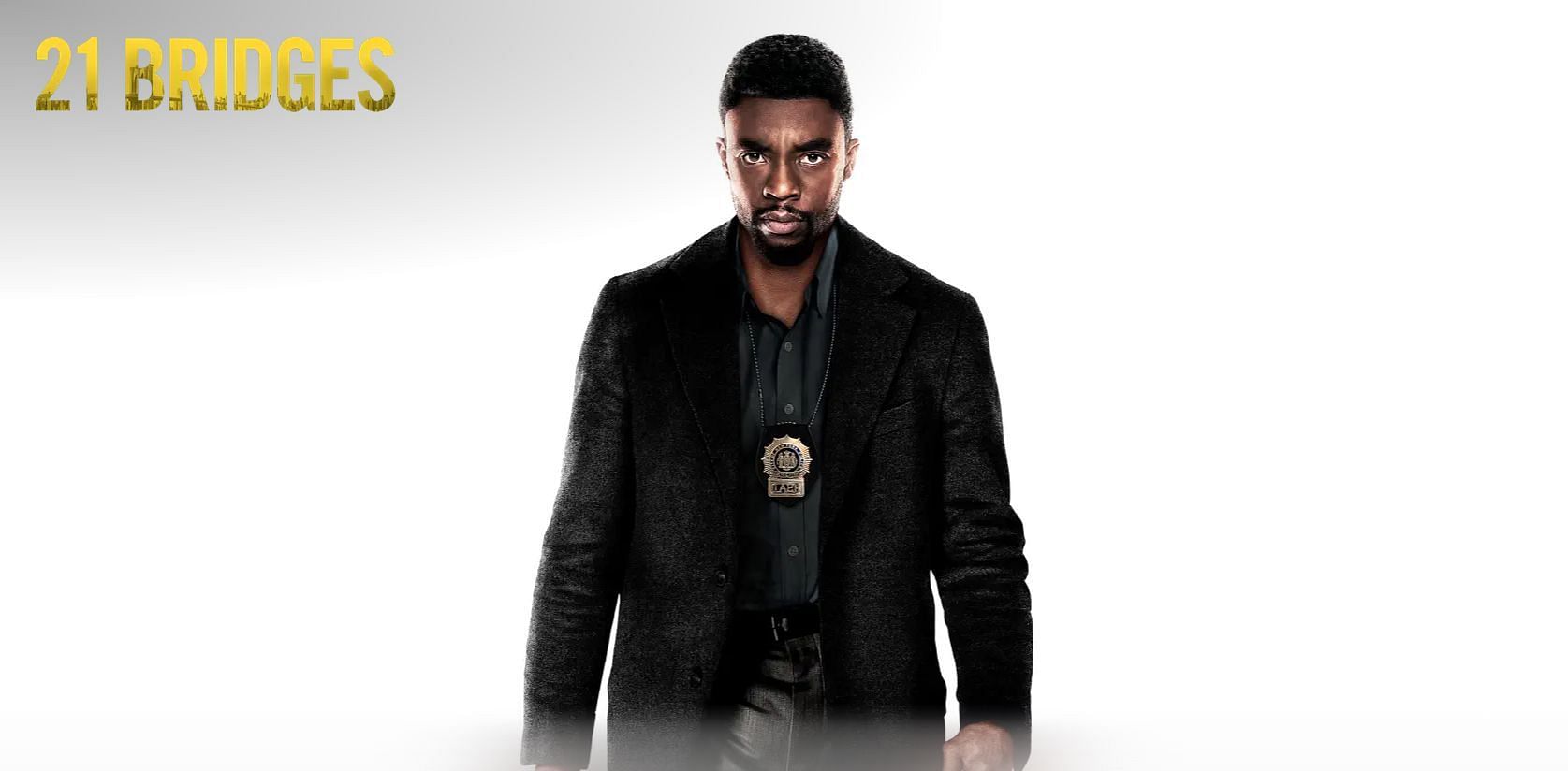 Chadwick Boseman, in a poster for 21 Bridges. (Image via Apple TV)