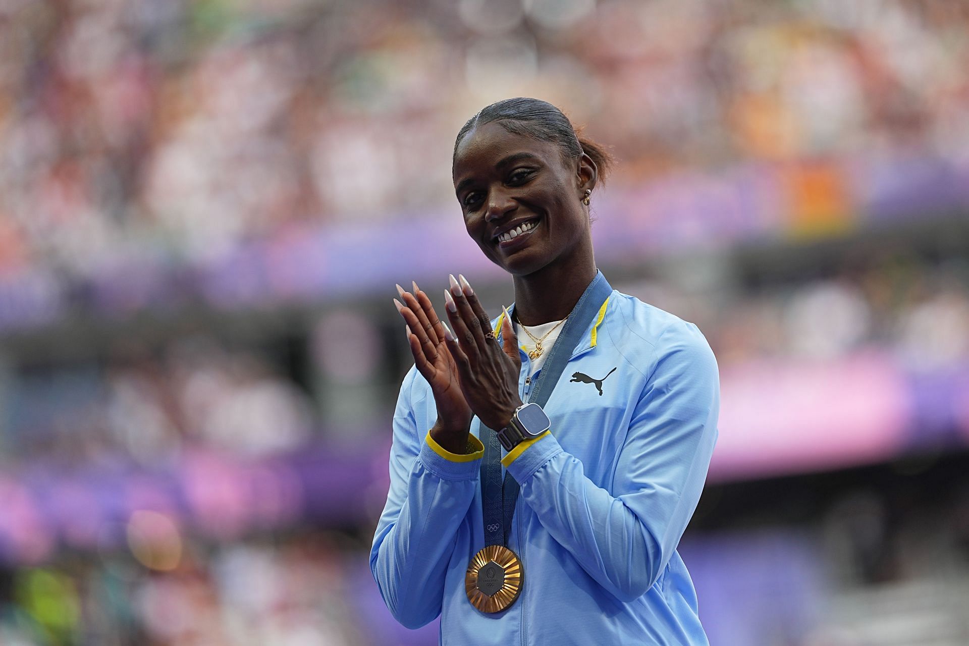 Alfred on the 100m podium at the Paris Olympics 2024 - Athletics - (Source: Getty)