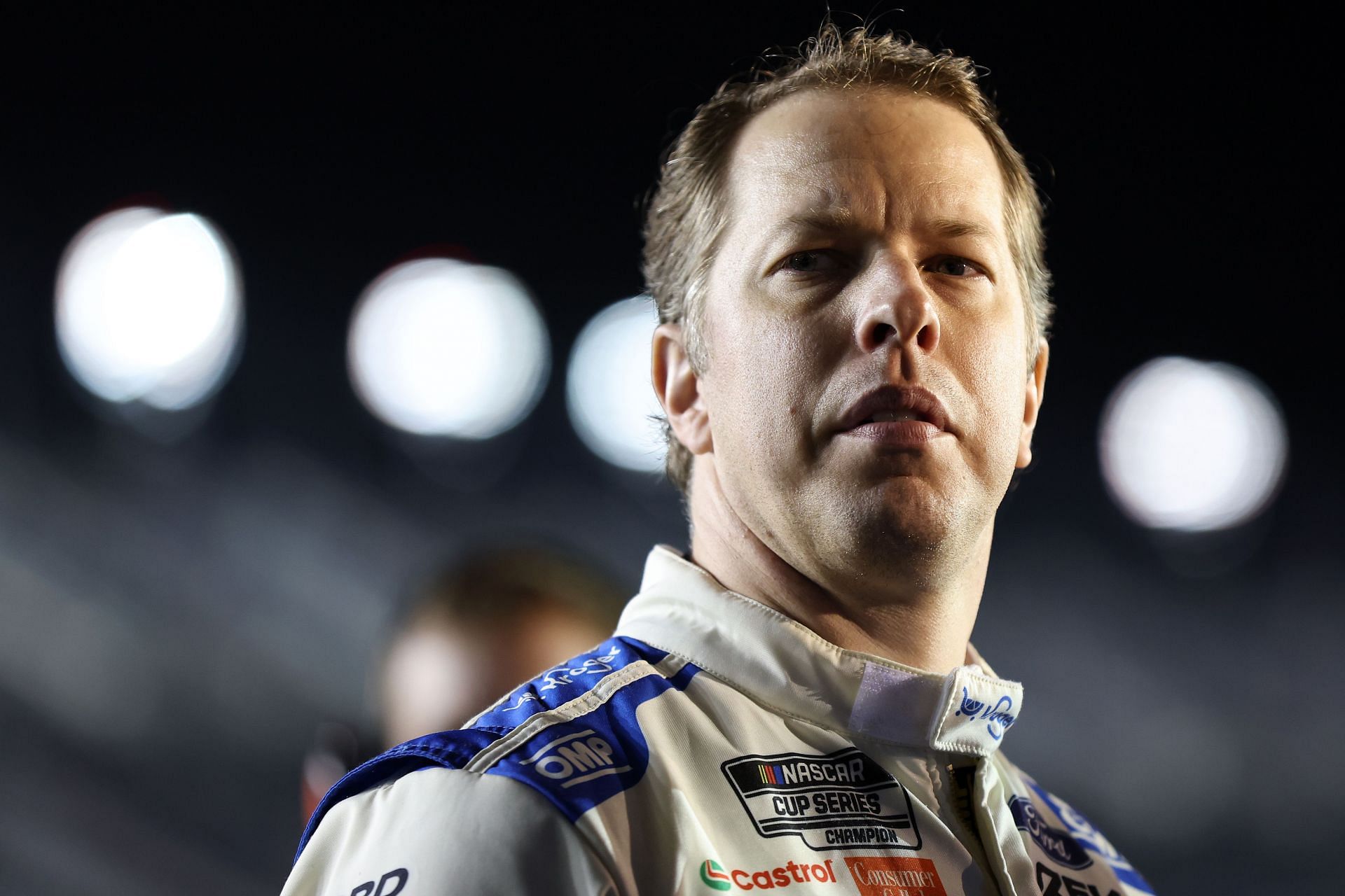 DAYTONA BEACH, FLORIDA - FEBRUARY 12: Brad Keselowski, driver of the #6 Kroger/Cottonelle Ford looks on during qualifying for the NASCAR Cup Series Daytona 500 at Daytona International Speedway on February 12, 2025 in Daytona Beach, Florida. (Photo by Meg Oliphant/Getty Images) - Source: Getty