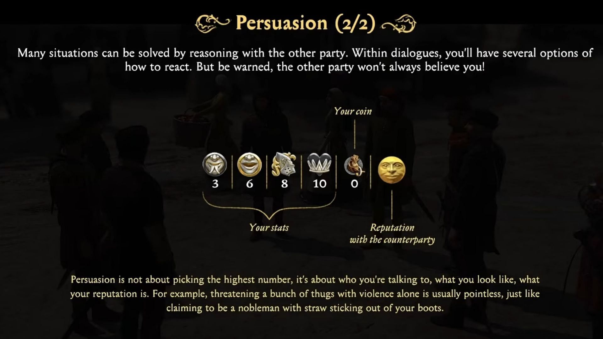 Improve your stats to get better persuasion (Image via Deep Silver)