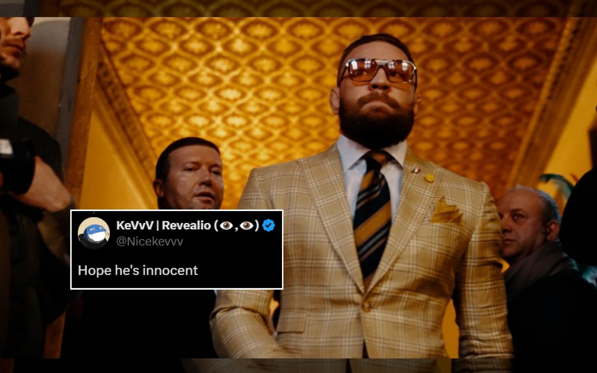 Fans react (insert) to Conor McGregor (pictured) filing an appeal on the Nikita Hand civil case verdict. [Image credit: @espnmma on X, @thenotoriousmma on Instagram]