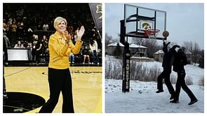 IN PIC: Iowa coach Jan Jensen and kids enjoy hooping in “snow, rain, sleet or shine” via IG