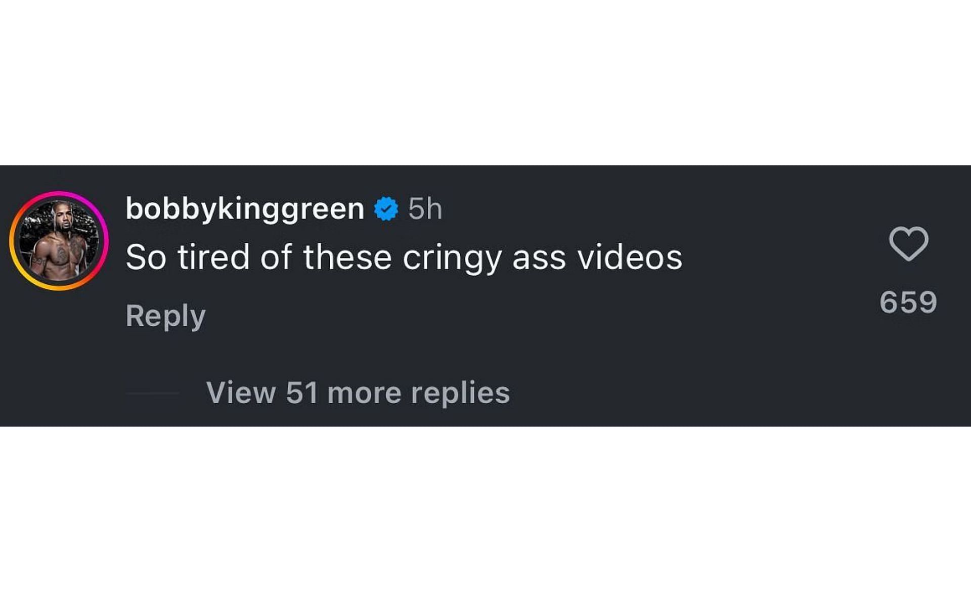 Screenshot of Bobby Green&#039;s comment on the post [Image courtesy: @ninamariedaniele on Instagram]