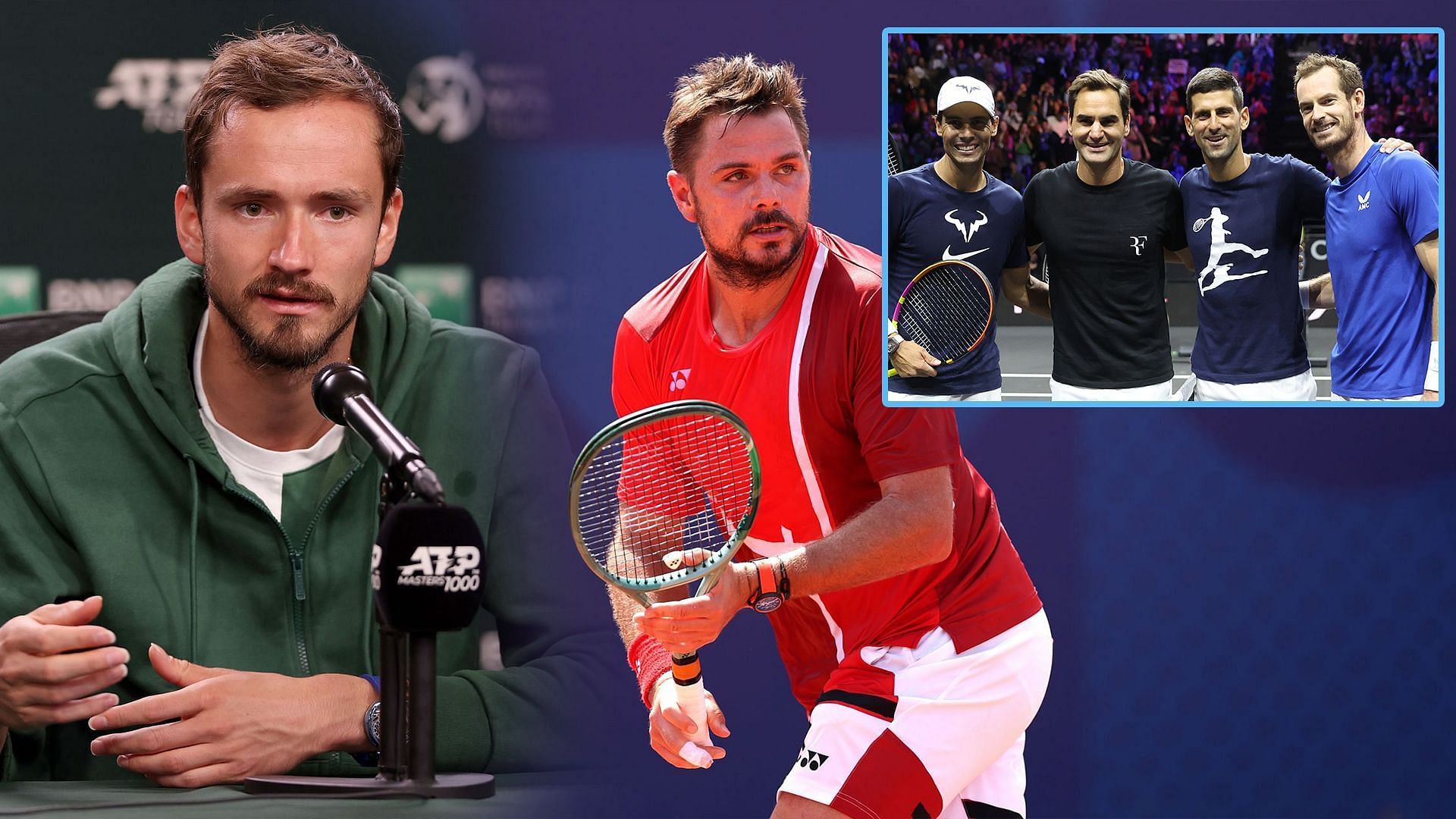 Daniil Medvedev (Left), Stan Wawrinka (right), Roger Federer, Rafael Nadal, Novak Djokovic and Andy Murray (Snippet)