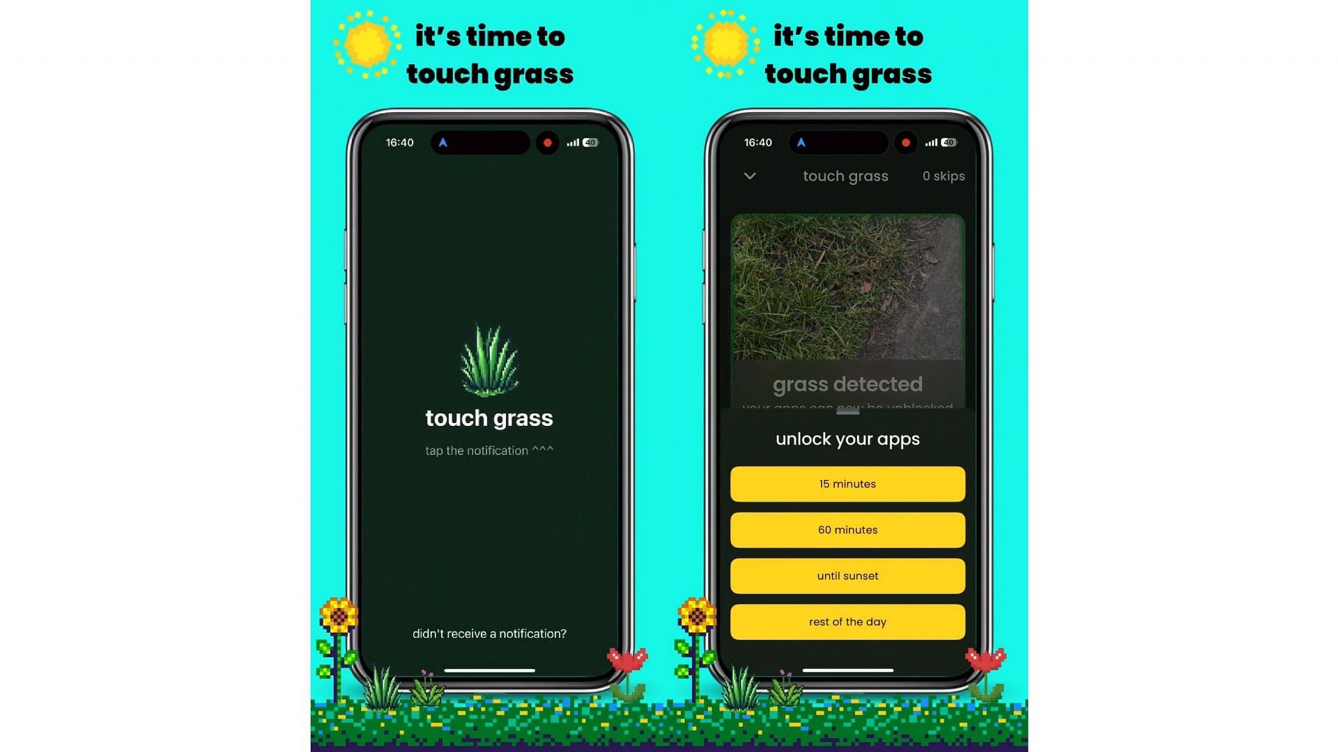 Touch Grass to access social media apps (Image via Rhys Kentish on AppStore)