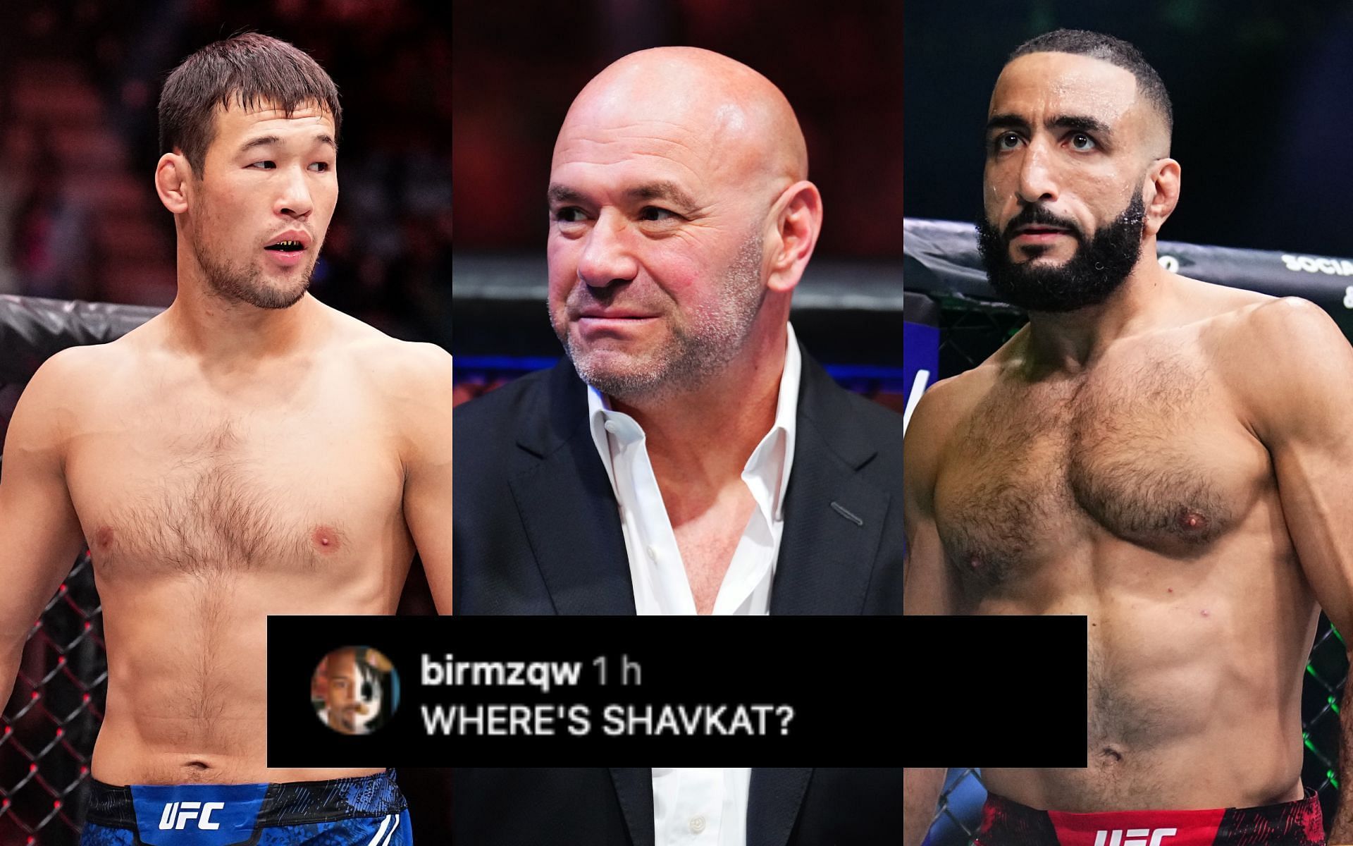 Exploring Shavkat Rakhmonov (left) not fighting Belal Muhammad (right) at UFC 315 per Dana White