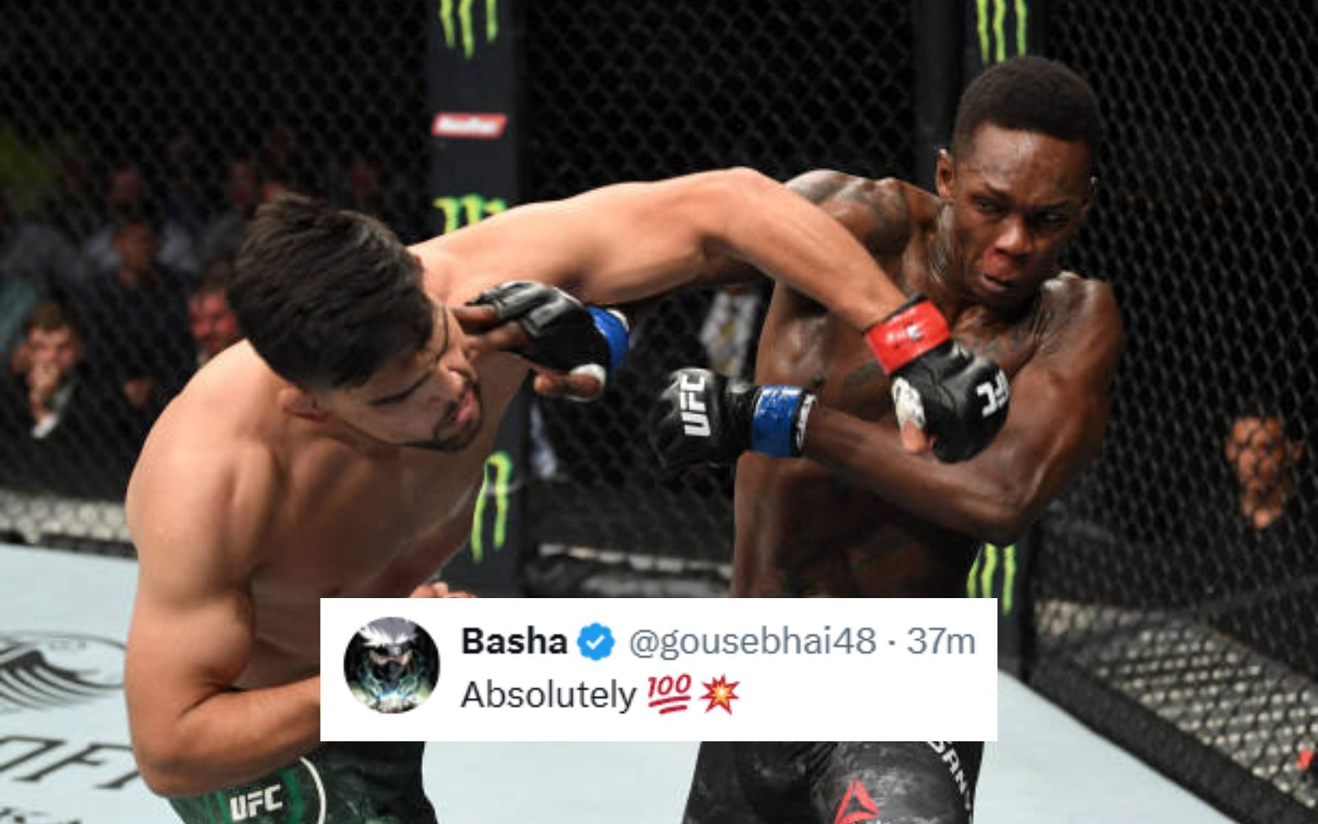 Fans react to the the Israel Adesanya (right) vs. Kelvin Gastelum (left) fight. [Image courtesy: Getty]