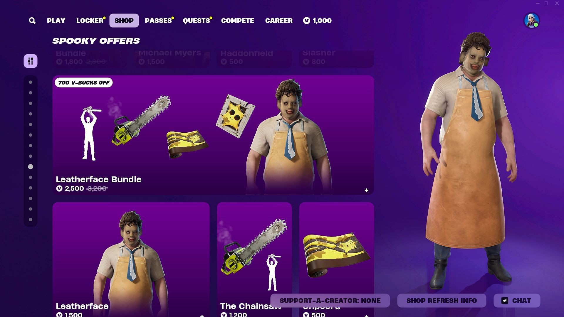 You can now purchase the Leatherface skin in Fortnite (Image via Epic Games)