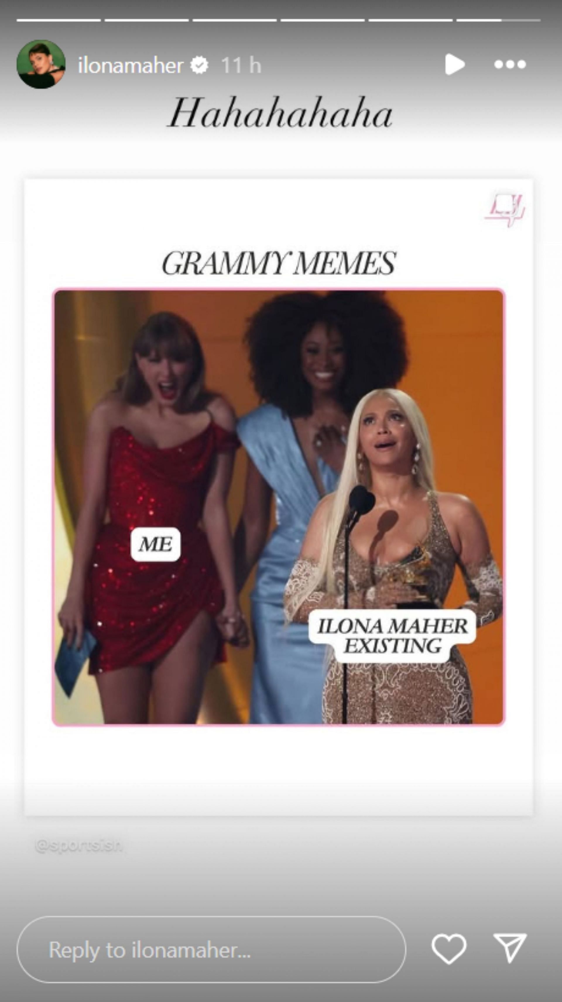 Ilona Maher reacts to a Grammy meme; Instagram - @ilonamaher