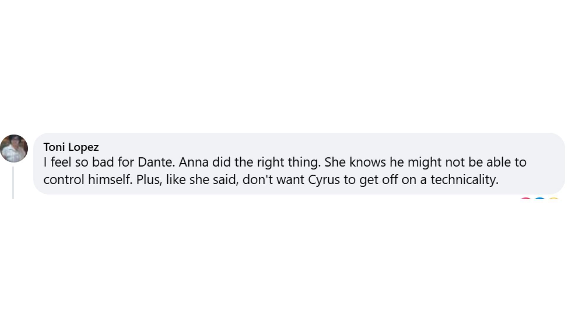 A fan comment about Anna&#039;s decision (Image via Facebook/@General Hospital)