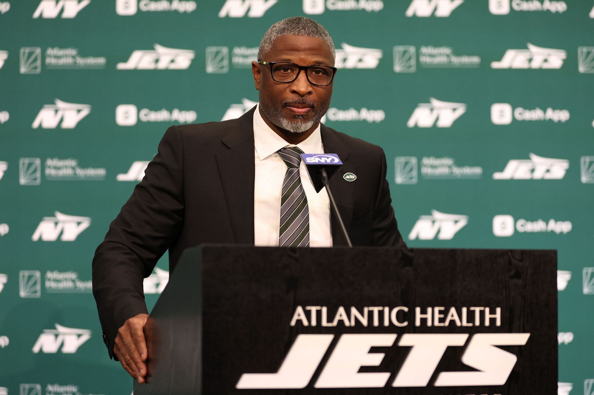 New York Jets Introduce New Head coach Aaron Glenn &amp; General Manager Darren Mougey - Source: Getty