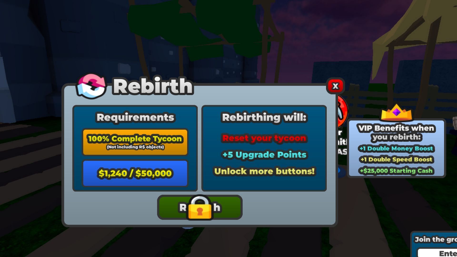 Collect Money for Rebirths in Knight Tycoon (Image via Roblox)