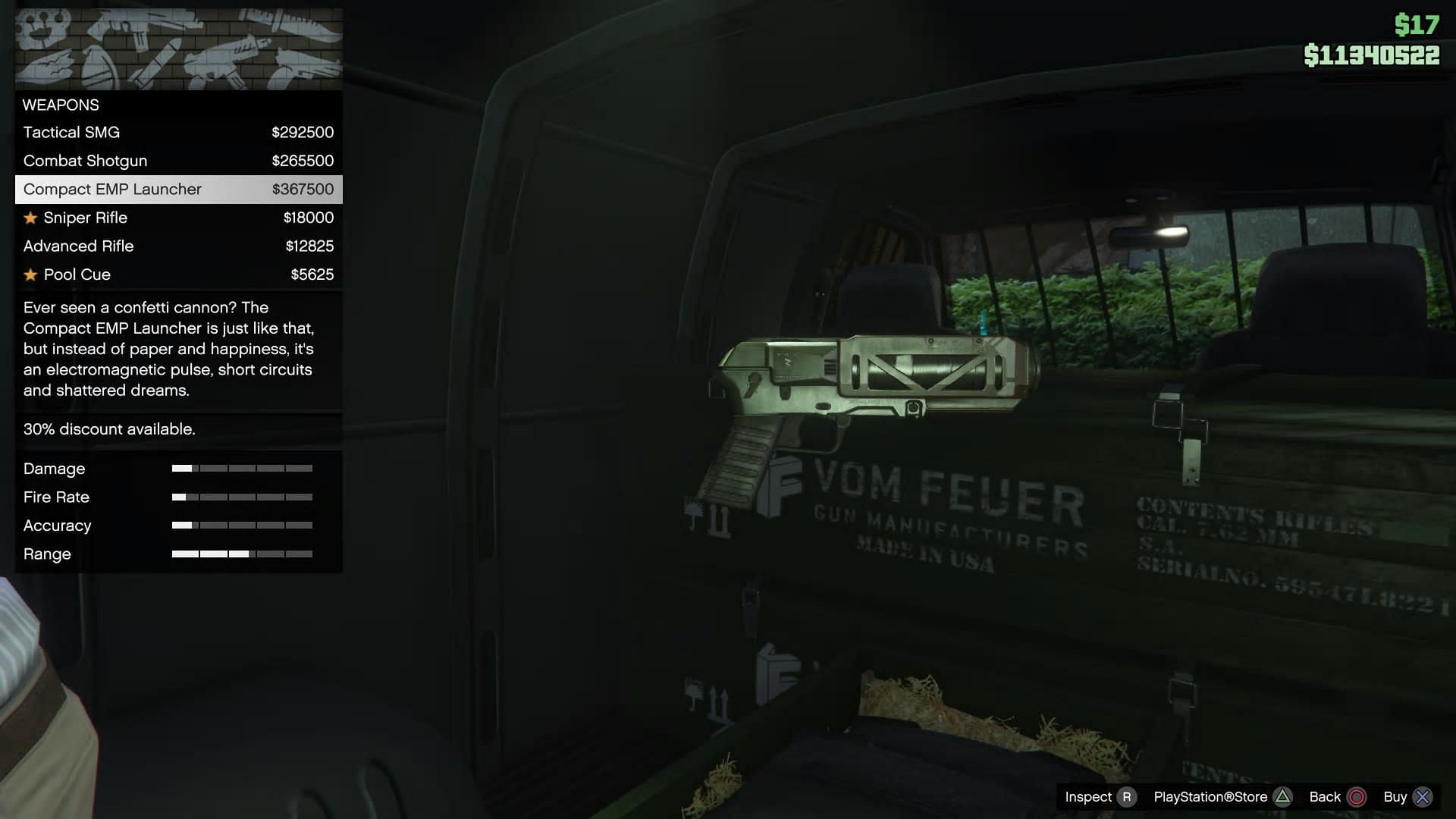 Compact EMP Launcher on sale in the Gun Van (Image via Rockstar Games)