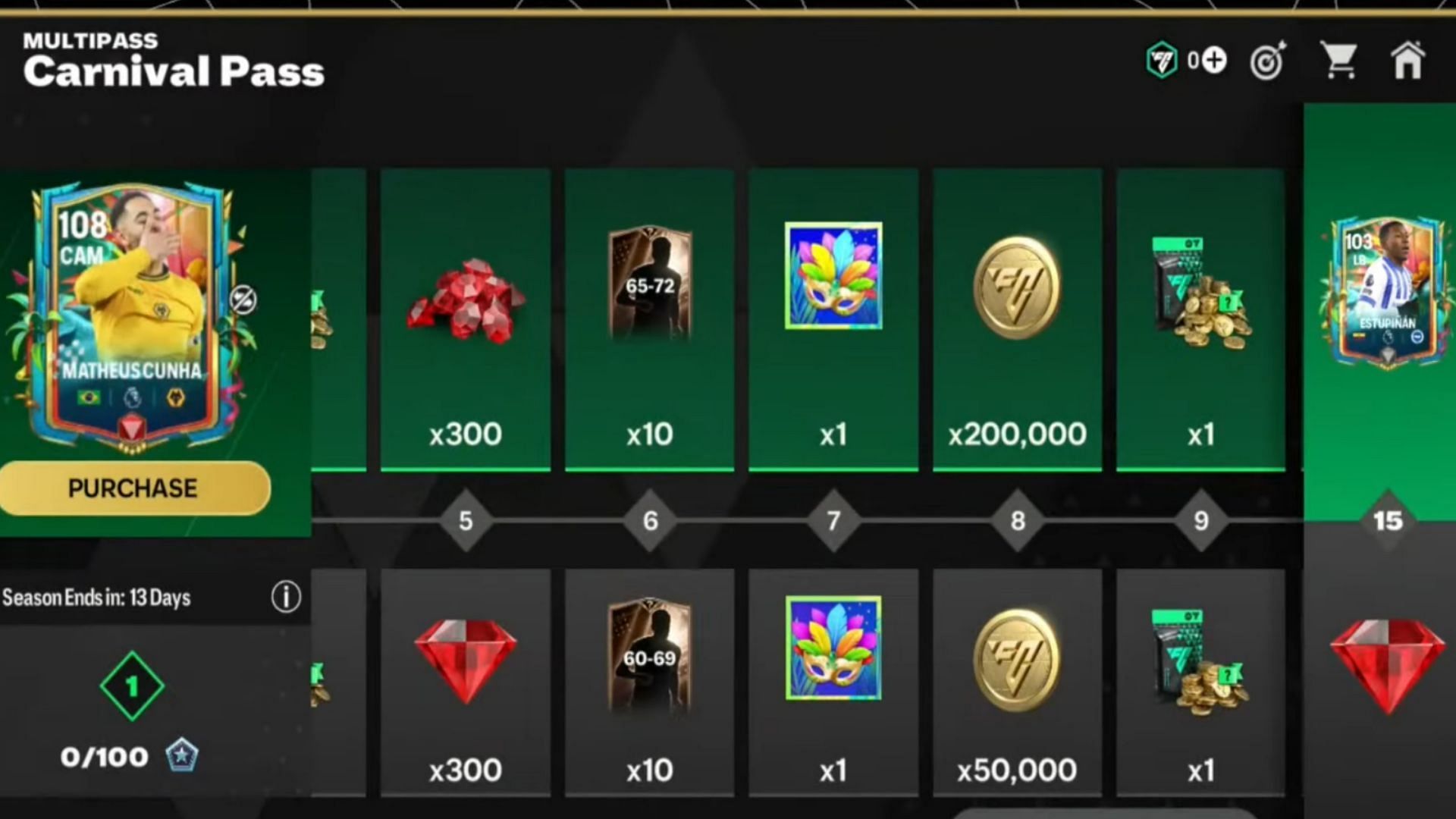 Snippet showing Carnival 25 ranked rewards (Image via EA Sports)