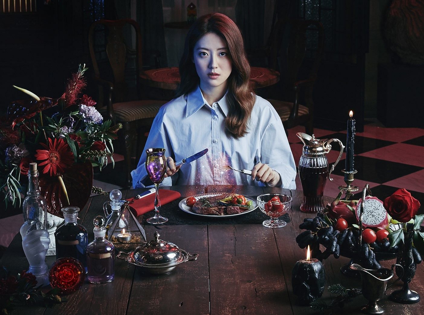 Nam Ji-hyun at a spooky dining table