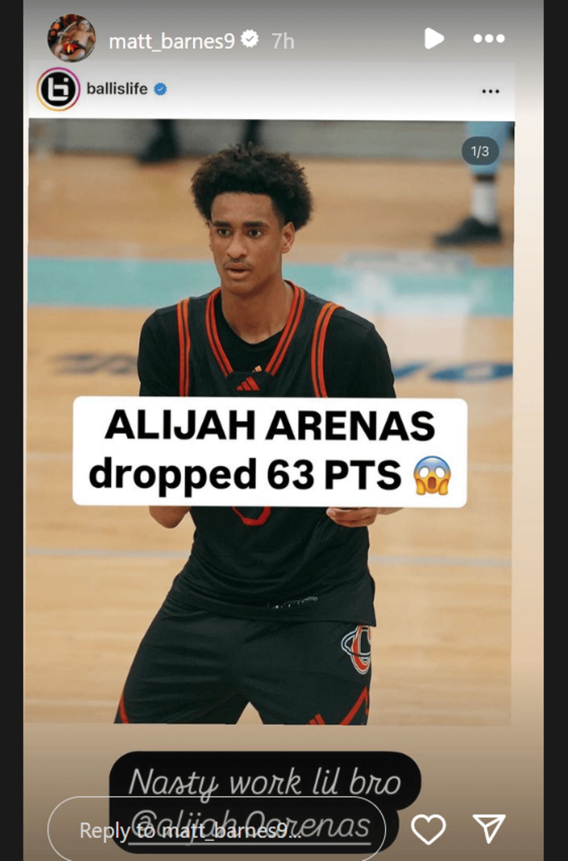 Mat Barnes responded to Alijah Arenas Performance vs. Sylmar High (Source: Instagram/Matt_Barnes-09)