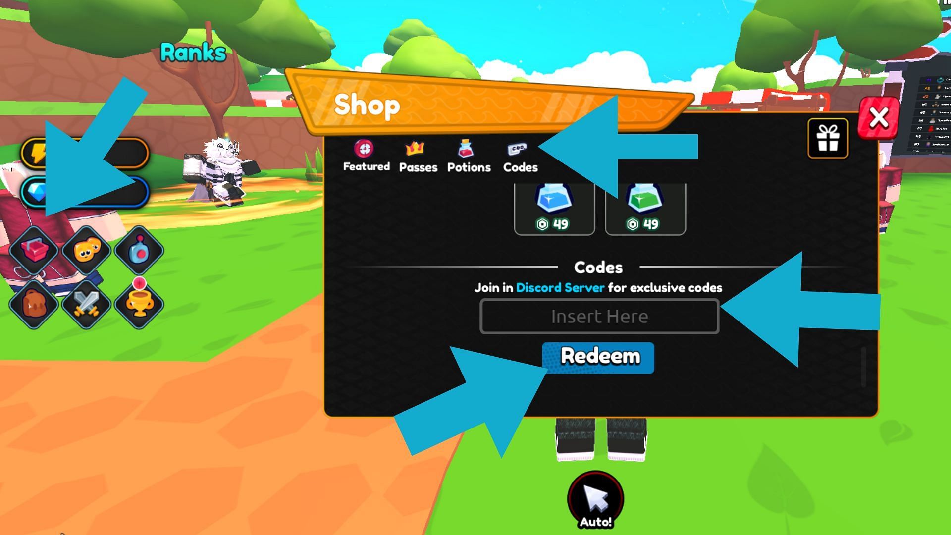 Code redemption in Anime Waves X (Image via Roblox)