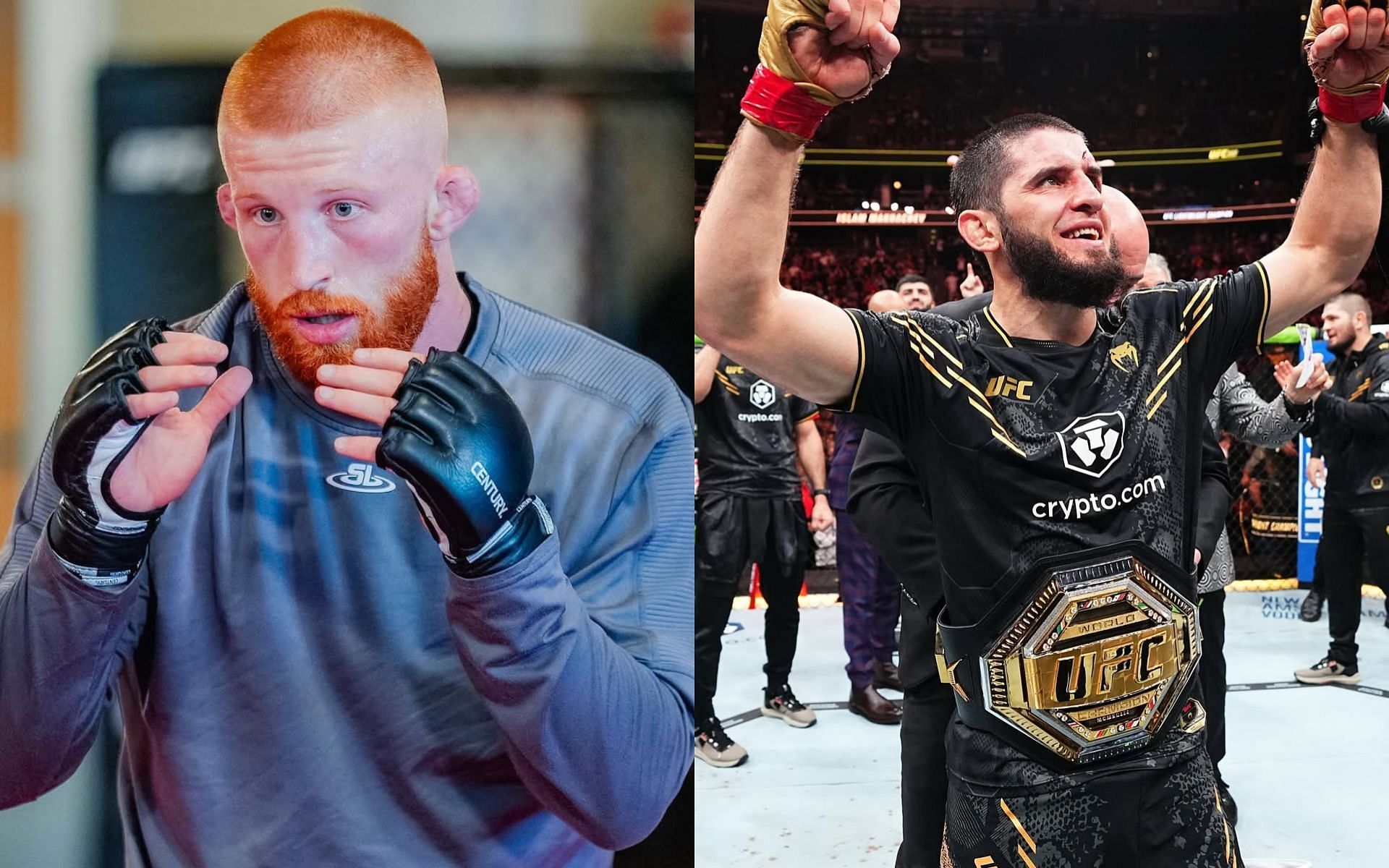 Bo Nickal (left) channels inner Islam Makhachev (right) while responding a fan. [Images courtesy: @ufcpi and @ufceurasia on Instagram]