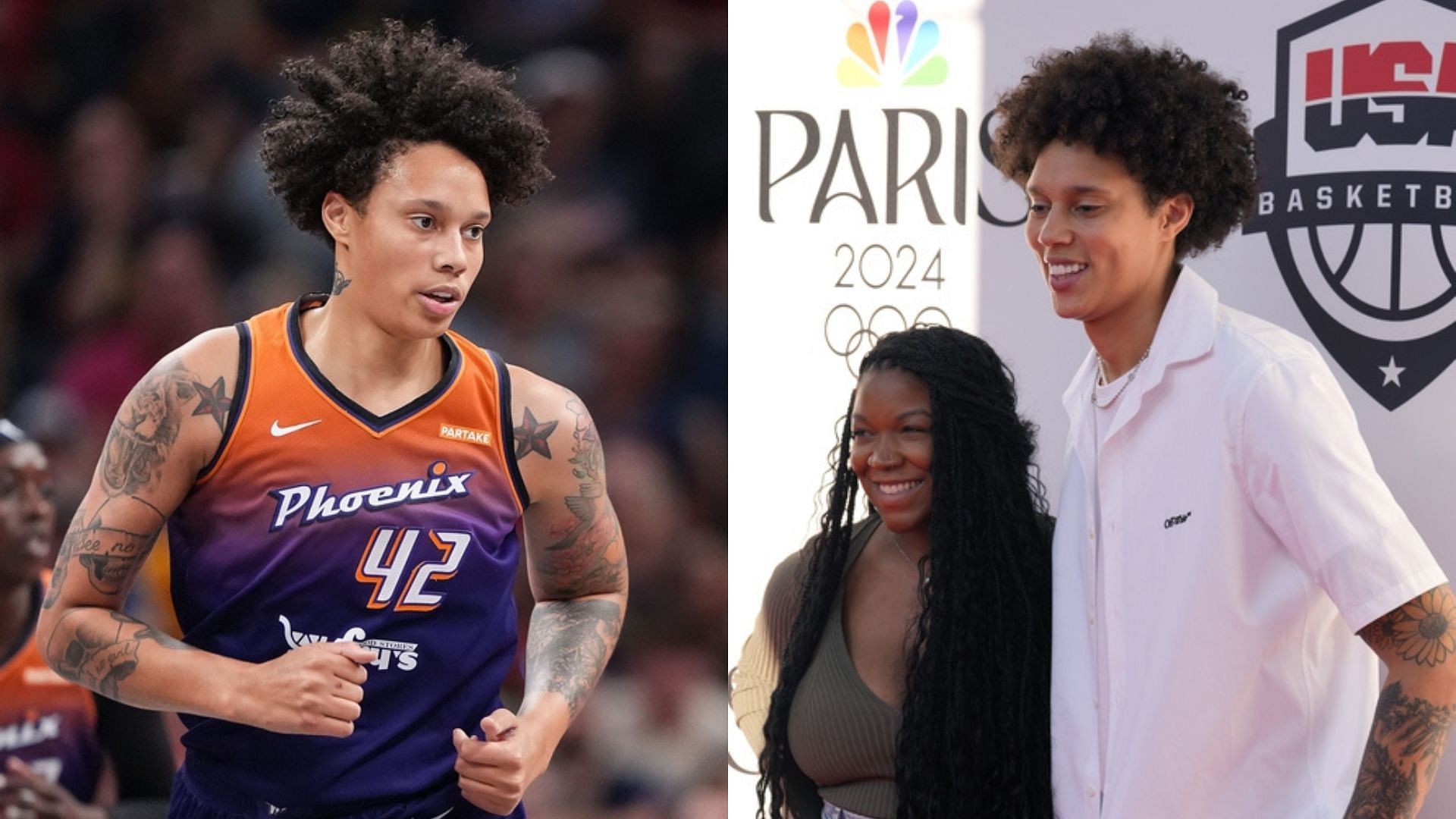 Center Brittney Griner during a WNBA game for the Phoenix Mercury. Brittney Griner alongside wife 