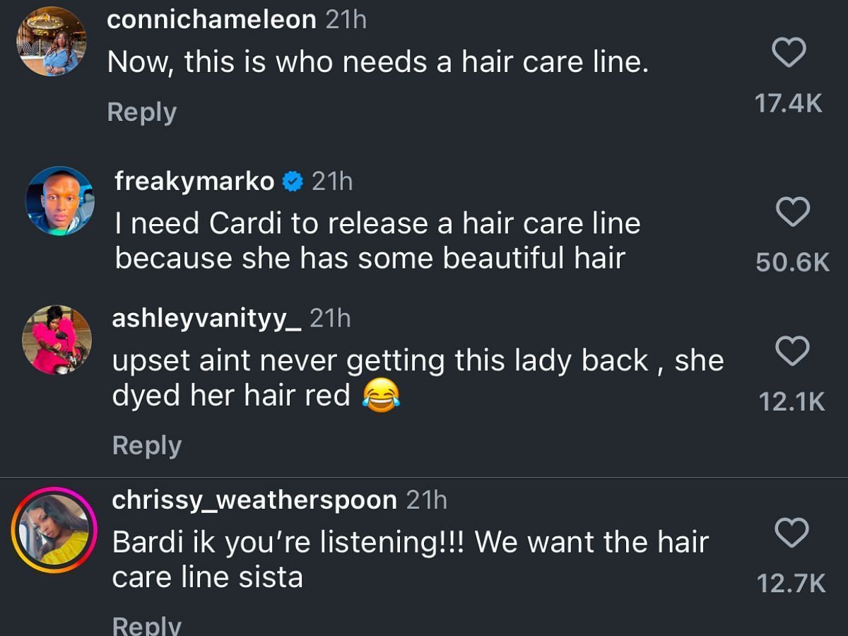 Fans request Cardi to drop a haircare line, praising her tresses (Image via Instagram/ @iamcardib)