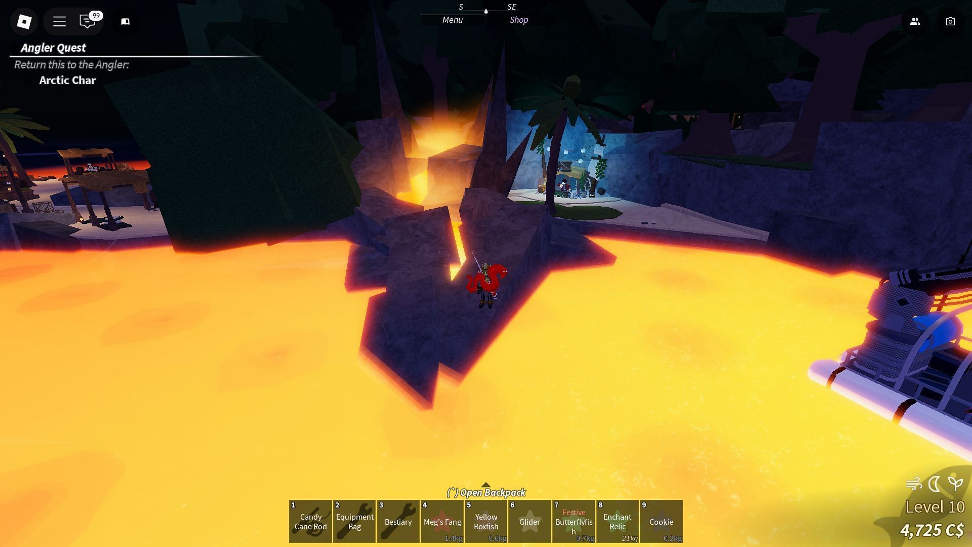 Catch the Ashfall event fish near Roslit Bay (Image via Roblox)