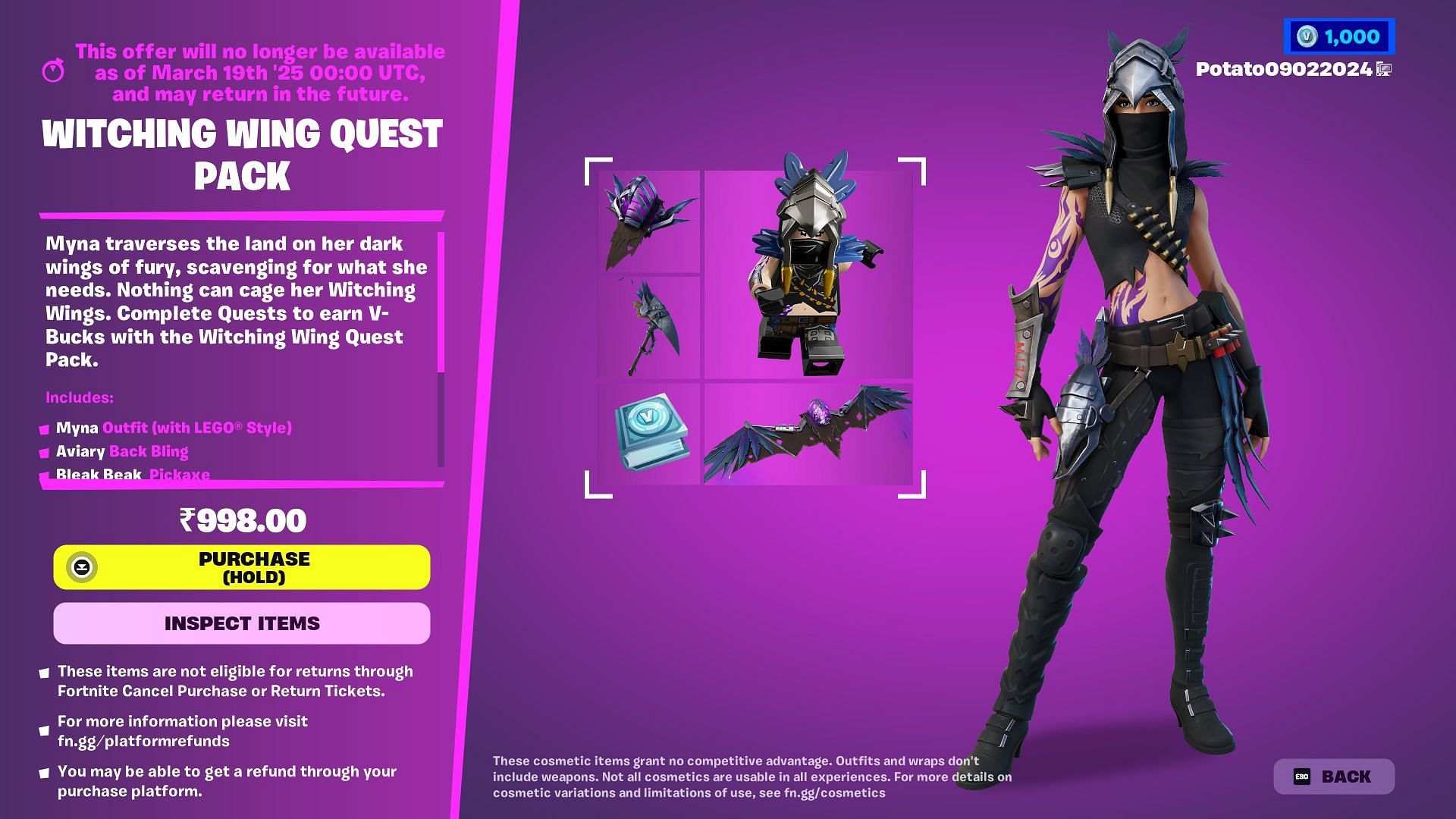 You can now purchase the Witching Wing Quest Pack in Fortnite (Image via Epic Games)