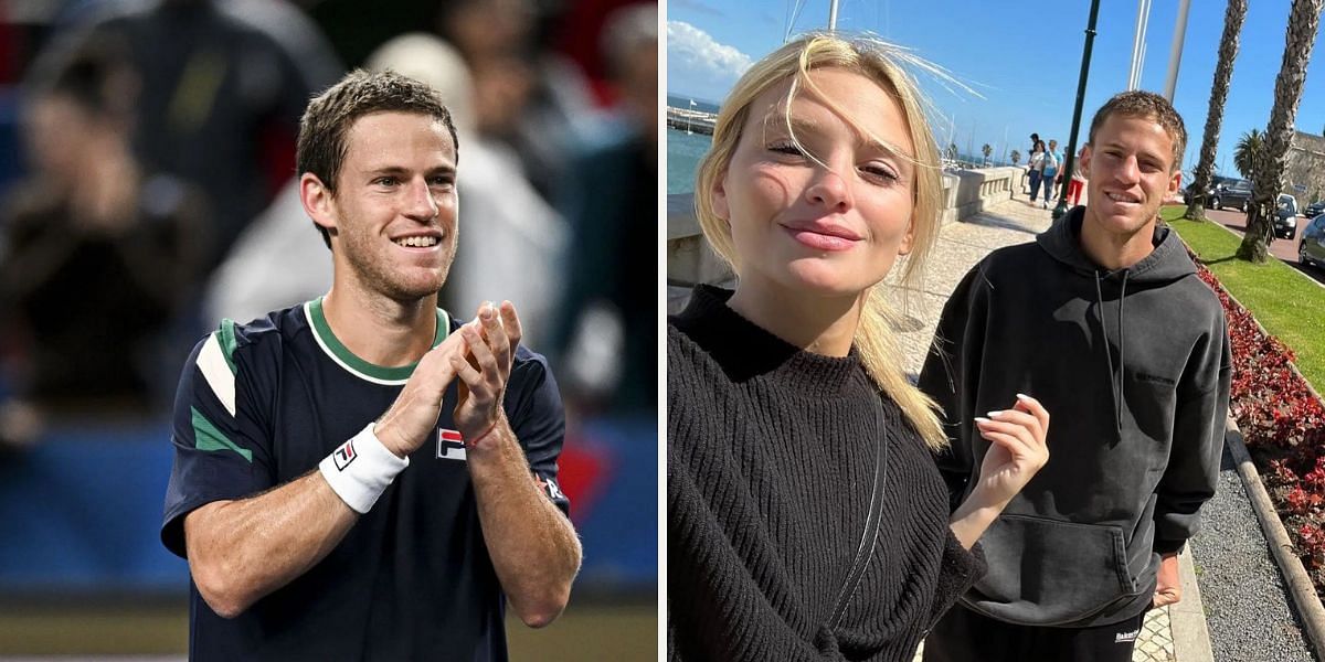 Diego Schwartzman with his fiancee Eugenia De Martino (R) (Image source: Getty, Instagram - @dieschwartzman)