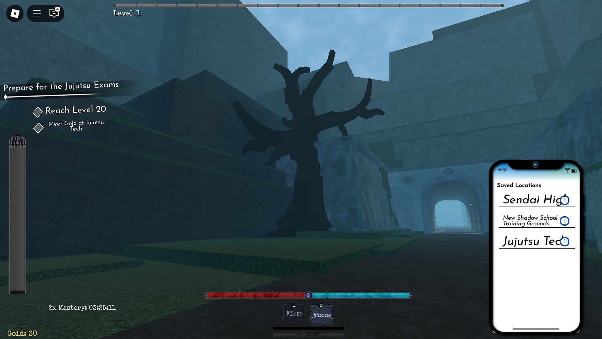 Cursed Womb spawns under the dark tree with no leaves (Image via Roblox)