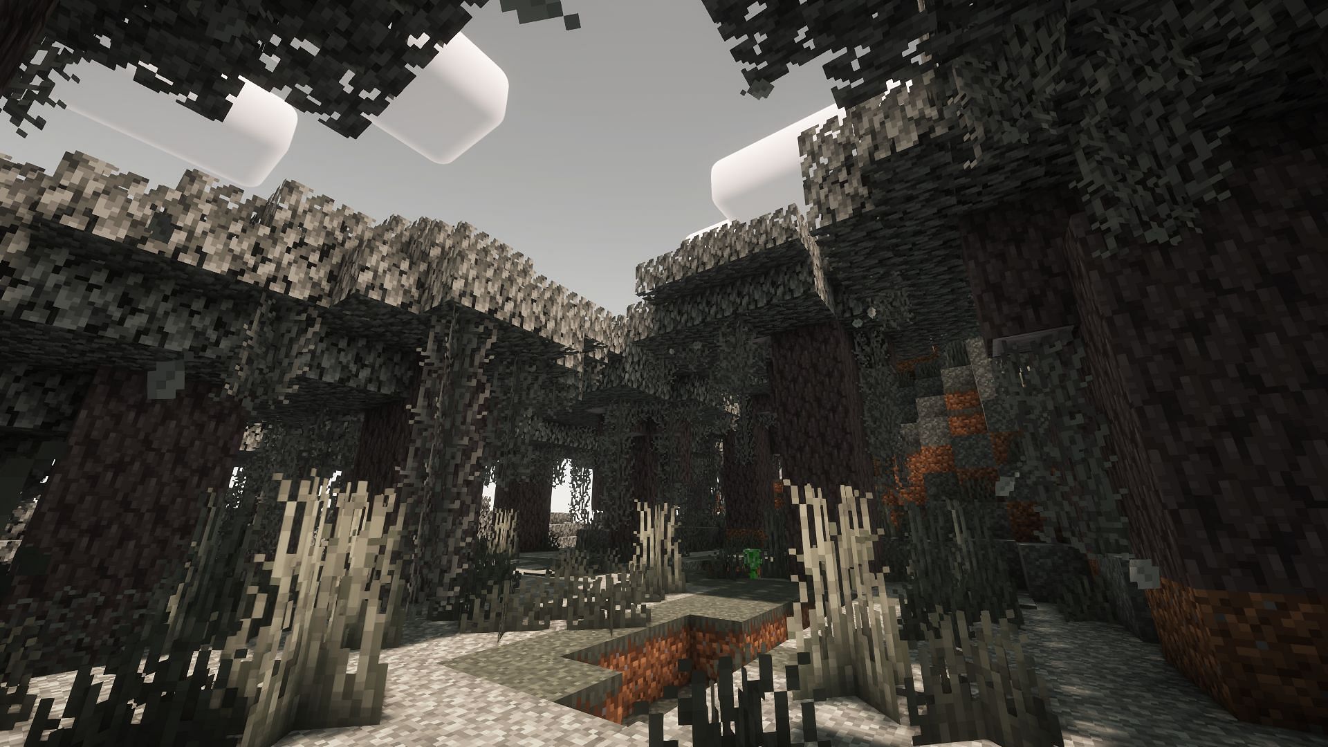 The sky&#039;s desaturates when players enter Pale Garden (Image via Mojang Studios)