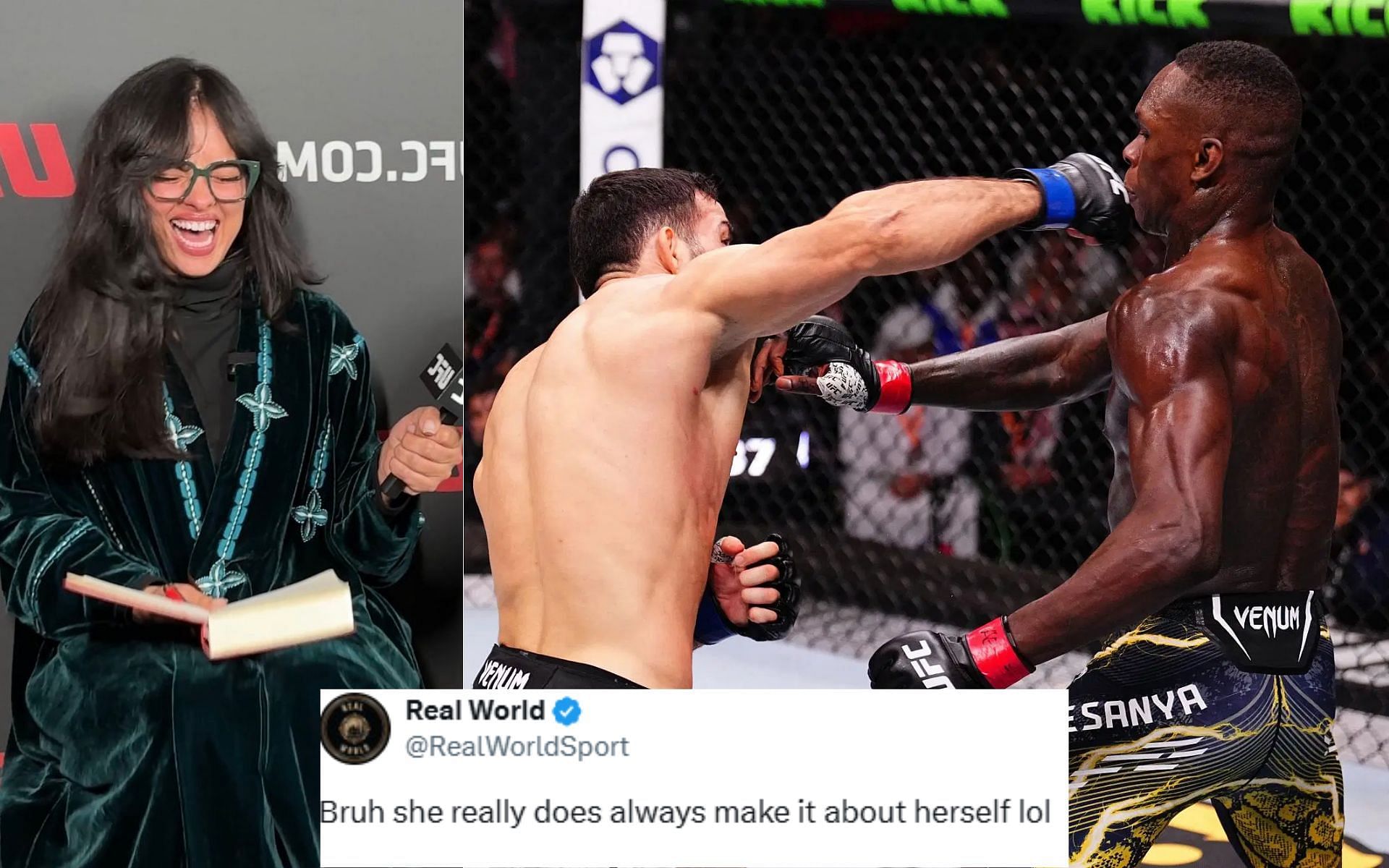 Nina-Marie Daniele sends a message to Israel Adesanya [Image courtesy: @ninamdrama on X and Getty]