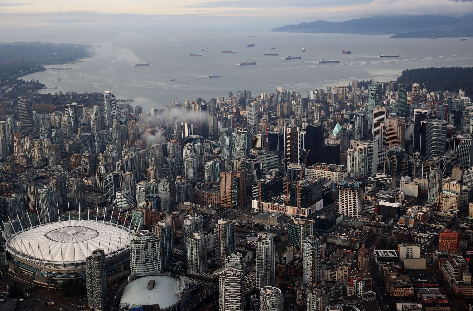 An aerial view of Vancouver in British Columbia, Canada (image via Getty)