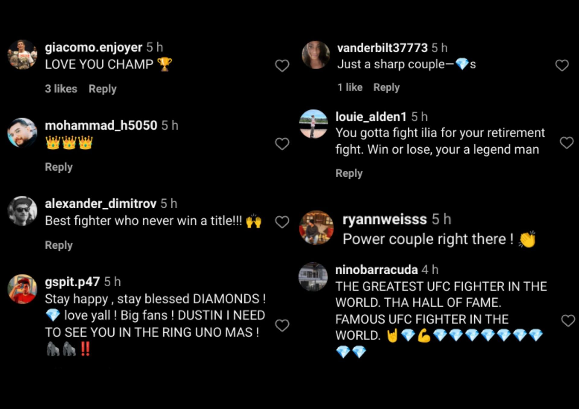 Fan reactions to Dustin Poirier&#039;s Valentine&#039;s Day post [Screenshots Courtesy: @dustinpoirier on Instagram]