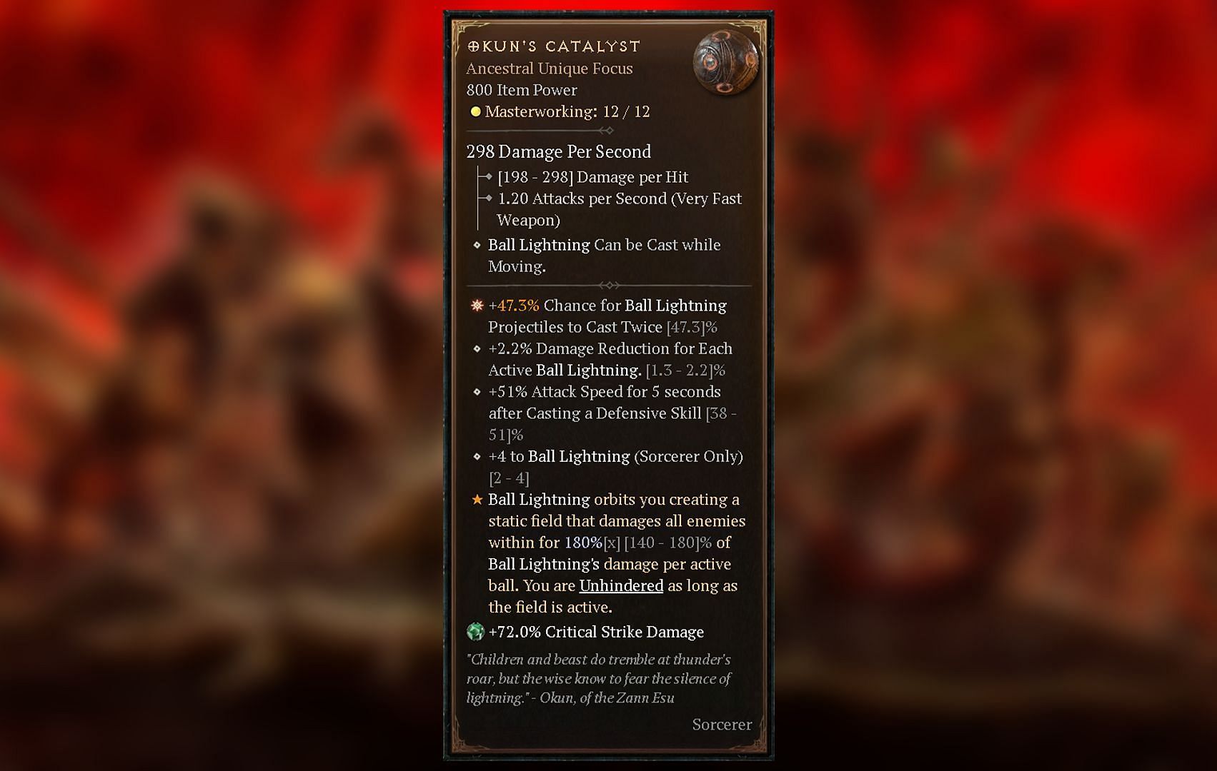 Okun&#039;s Catalyst features and affixes (Image via Blizzard Entertainment)