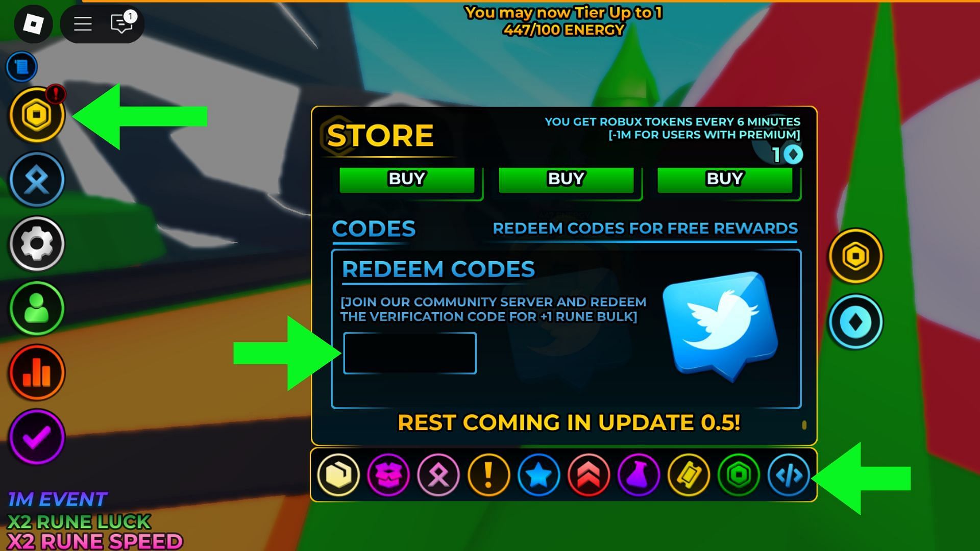 Code redemption window in Ascender Incremental (Image via Roblox)