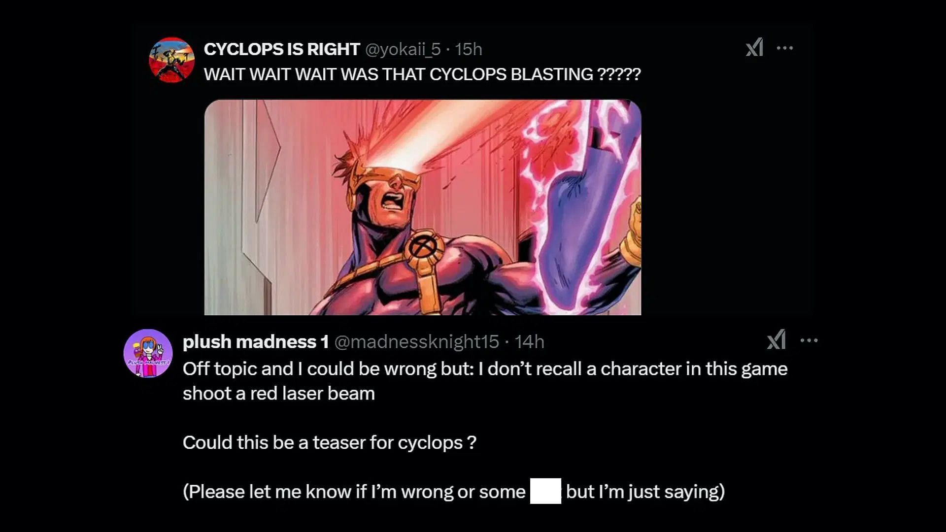 Fans speculate about Cyclops (Image via X|@RivalsAssembled)