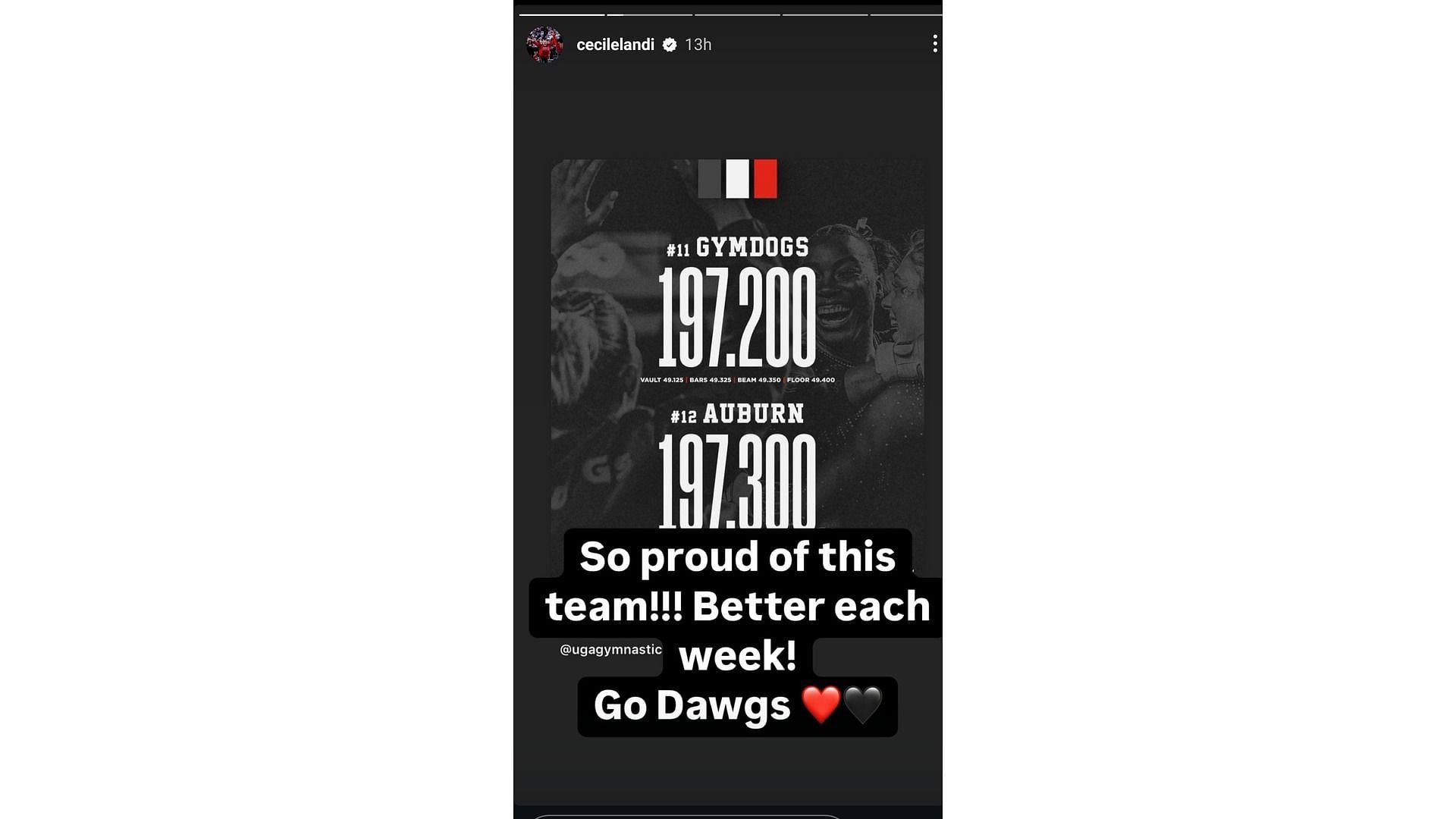 Screenshot of Landi&#039;s Instagram story feat her reaction to Georgia&#039;s defeat against Auburn (Image via: Landi&#039;s Instagram)