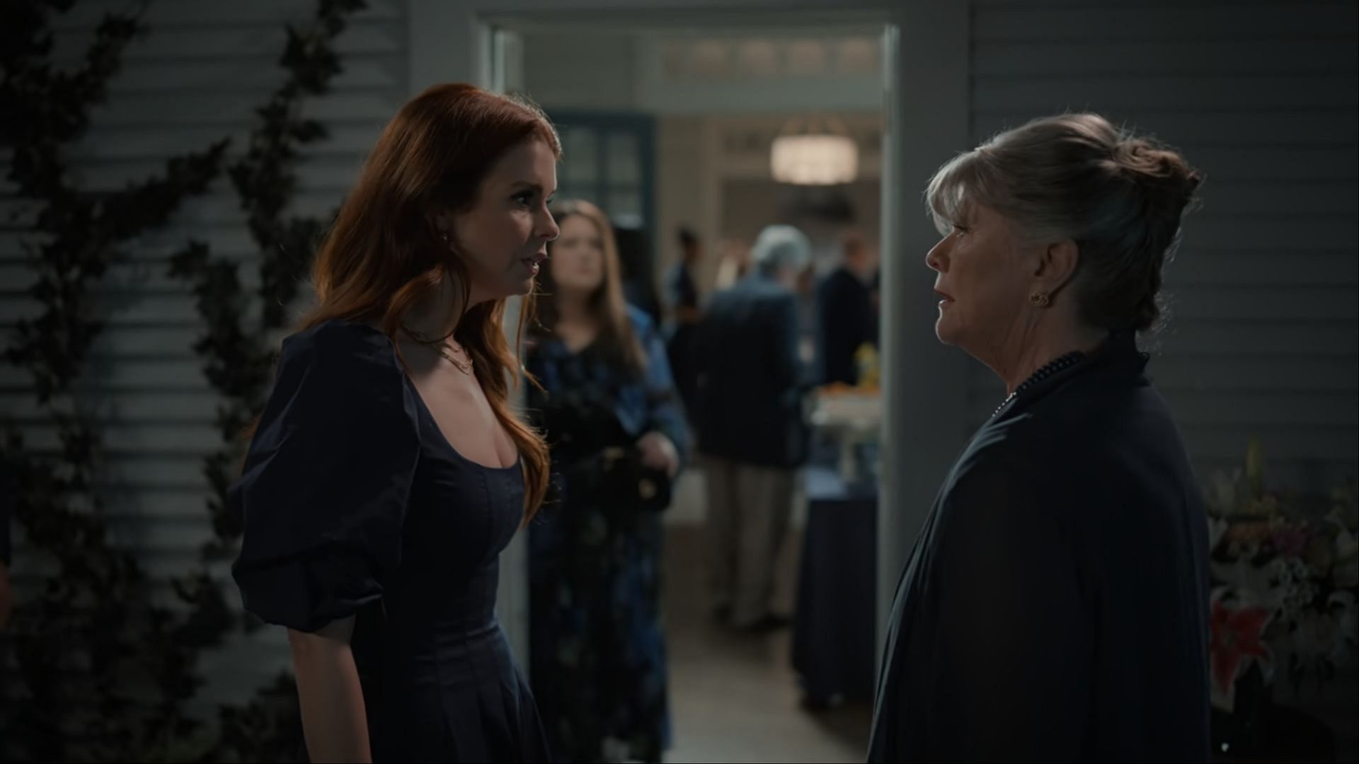 Maddie Townsend faces a tense conversation with Bonnie Townsend during the post-funeral gathering, as family tensions rise in Sweet Magnolias season 4. (Image via Netflix)