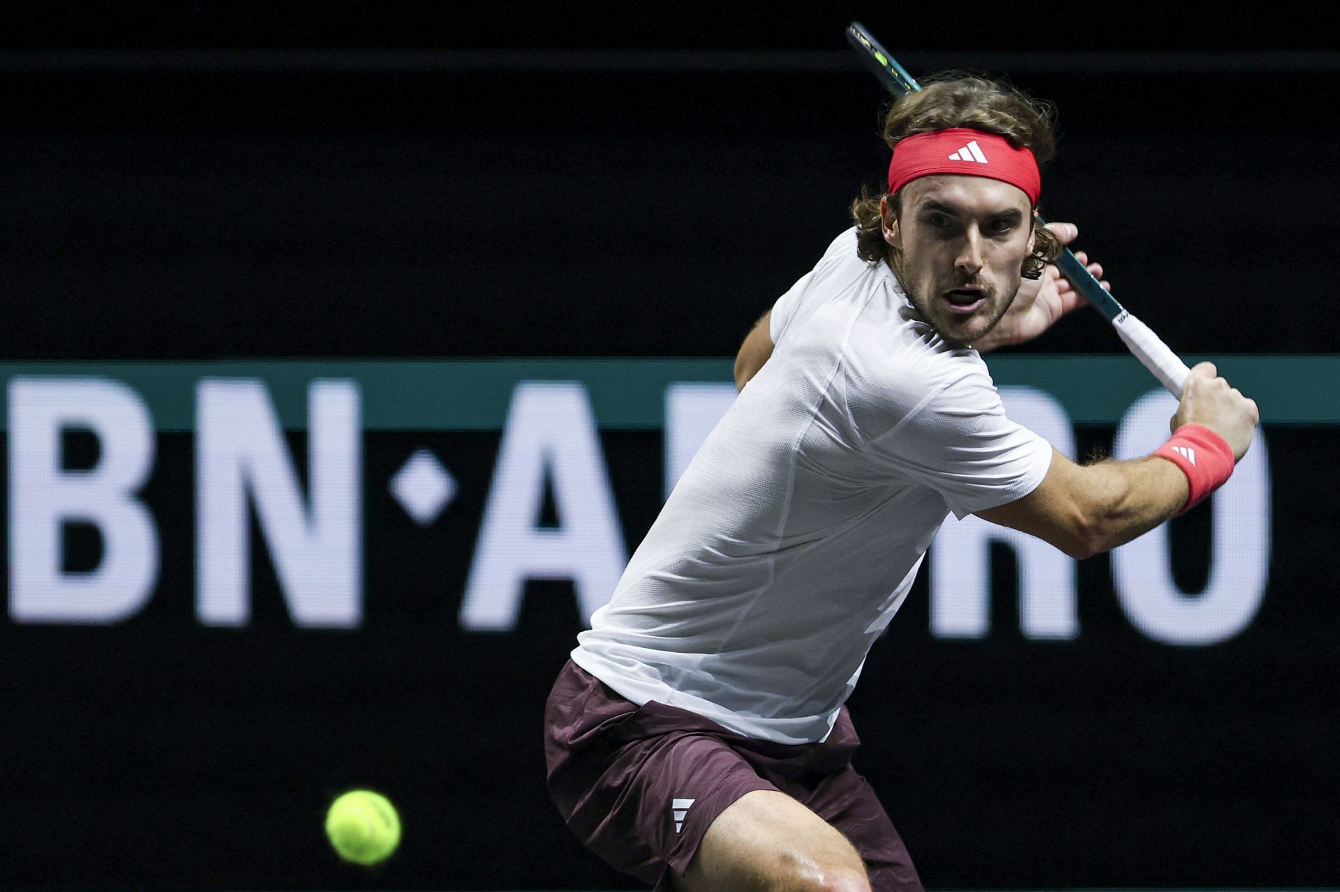 Stefanos Tsitsipas of Greece in action during the quarter final round tennis game in Men&#039;s Singles match against Mattia Bellucci of Italy at the ATP500 tournament, the ABN AMRO Open - Source: Getty