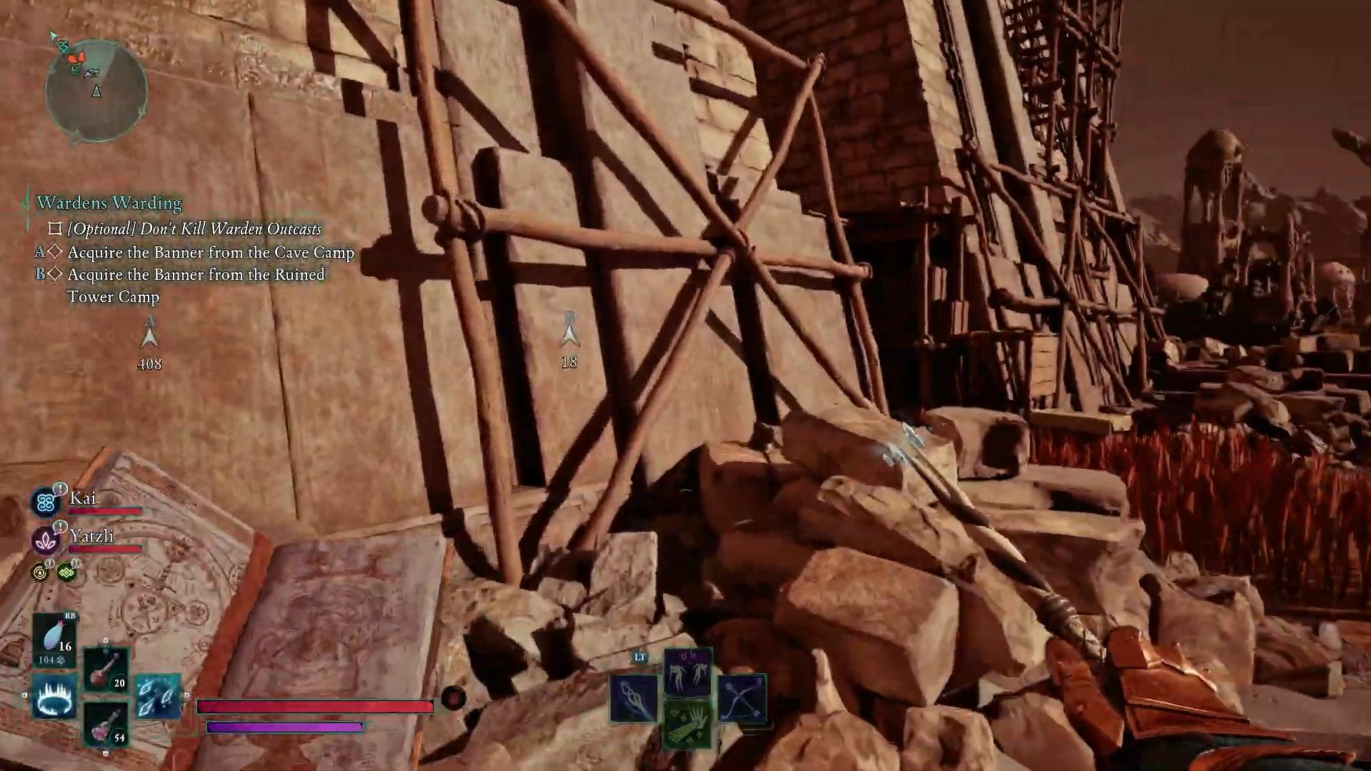 Approach the tower from the rear and you will notice wooden ledges (Image via Xbox Game Studios || YouTube/@ BottomTier)