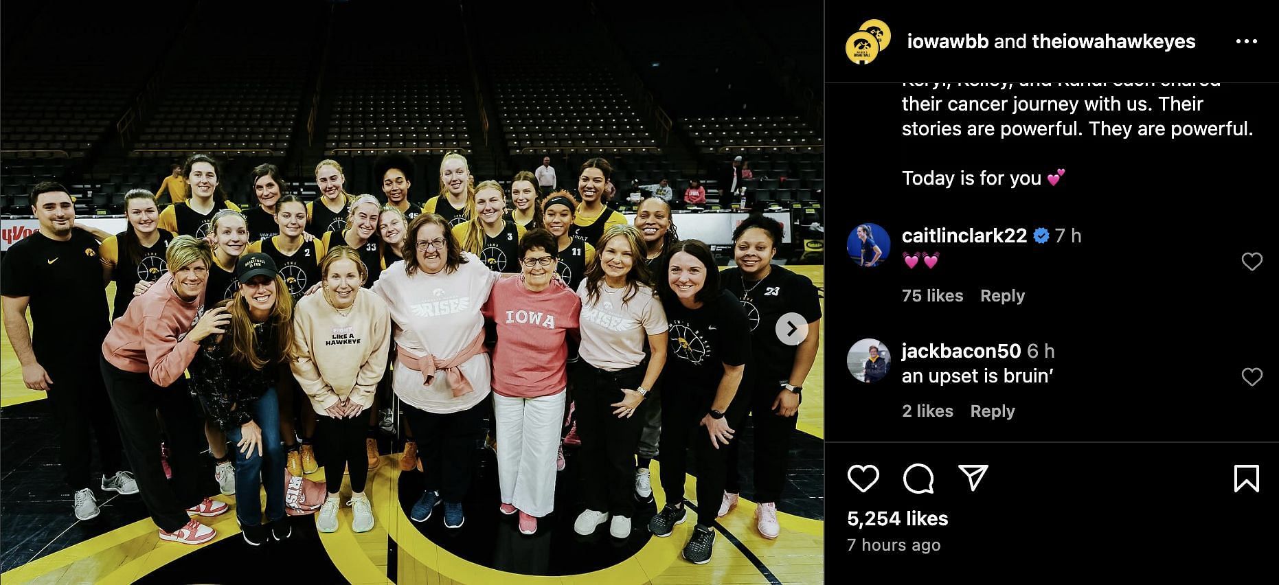 Caitlin Clark&#039;s comment (Credit: instagram/@iowawbb)