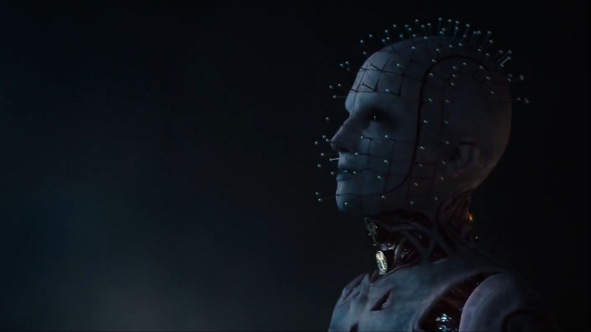 Jamie Clayton as the Priest (Pinhead) in Hellraiser (2022), embodying the terrifying leader of the Cenobites with her sinister presence (Image via Hulu)