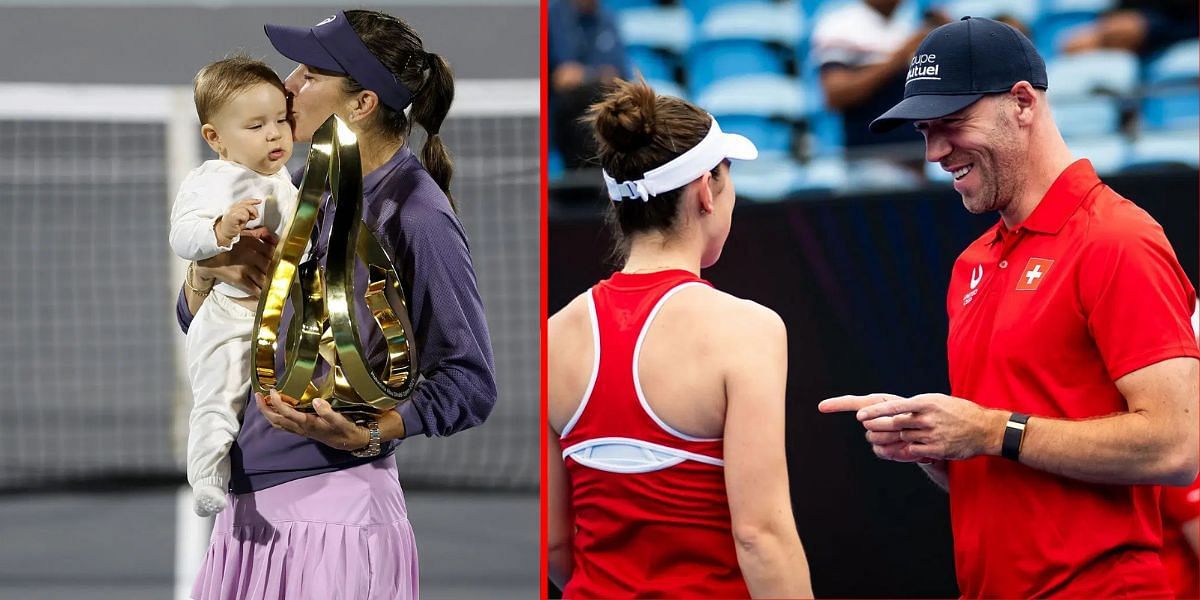 Belinda Bencic with her daughter (L) Bencic and Martin Hromkovic (R) | Getty