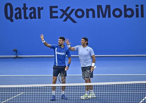 Novak Djokovic and Fernando Verdasco at the Qatar Open 2025. (Photo: Getty)