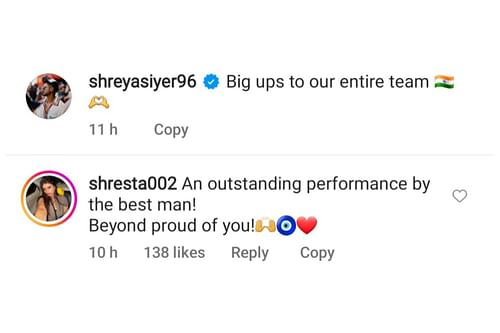 Sister’s heartfelt reaction to Shreyas Iyer’s post (Image via Instagram-@shreyasiyer96)