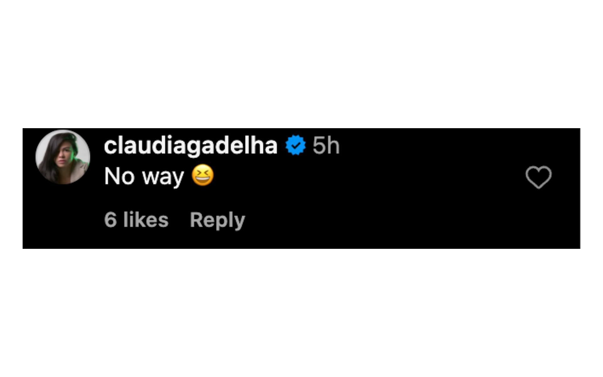 Screenshot of Claudia Gadelha&#039;s comment. [Screenshot courtesy: @mmafighting on Instagram]