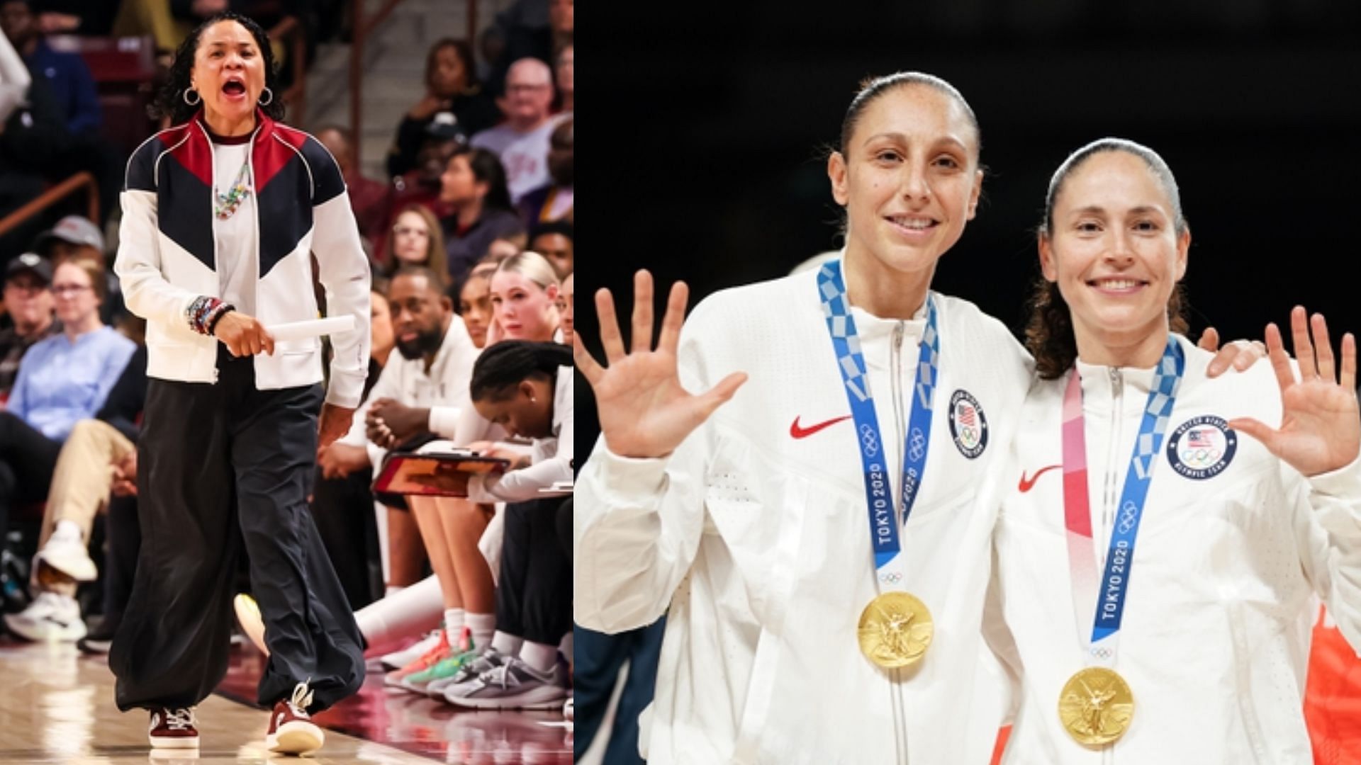 Coach Dawn Staley, Diana Taurasi and Sue Bird 